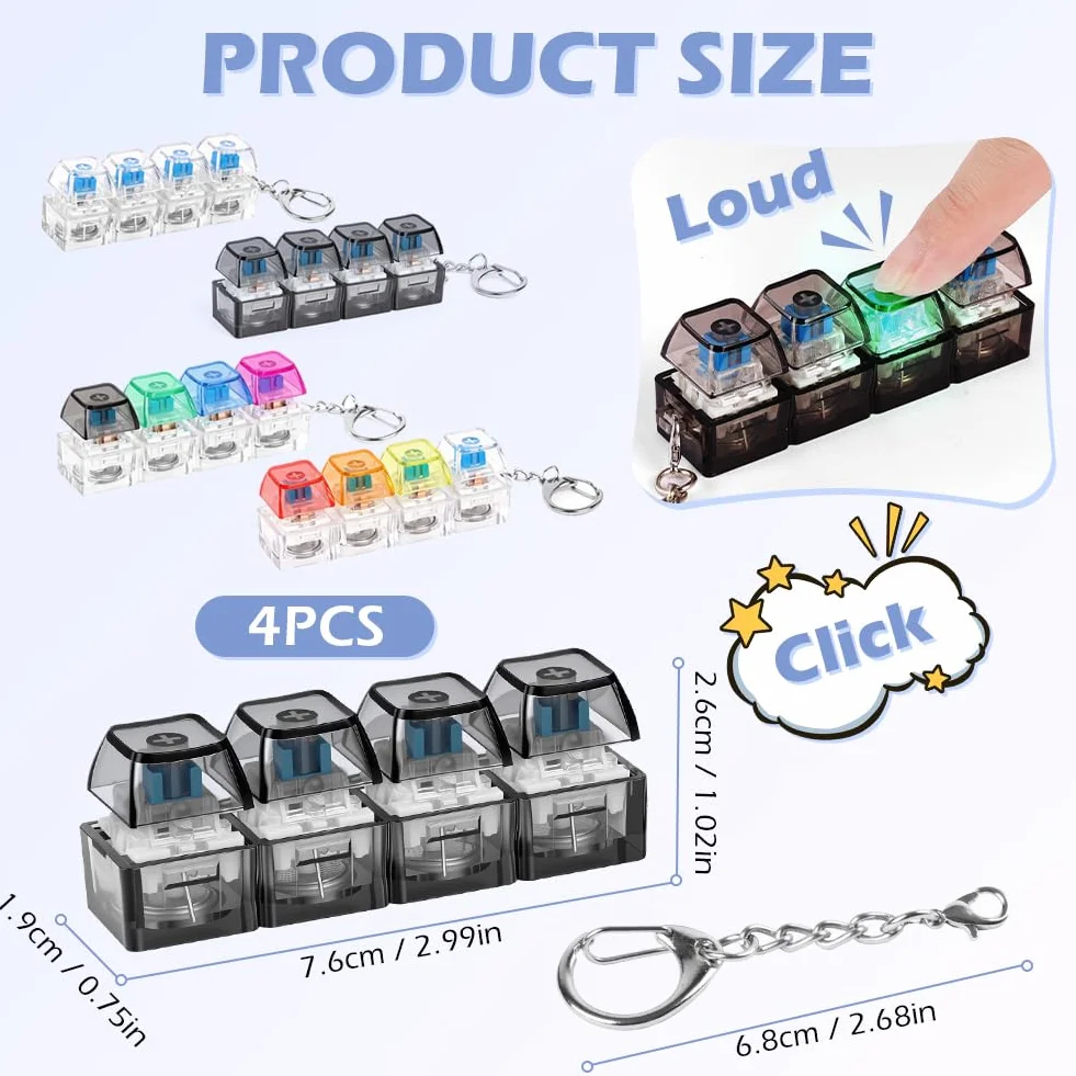 AUAUY Klawiatura Fidget Brelok do kluczy, przenośna klawiatura typu clicky Fidget z brelokiem, zabawna klawiatura Fidget Clicker do łagodzenia stresu, fajny brelok dekompresyjny dla dorosłych