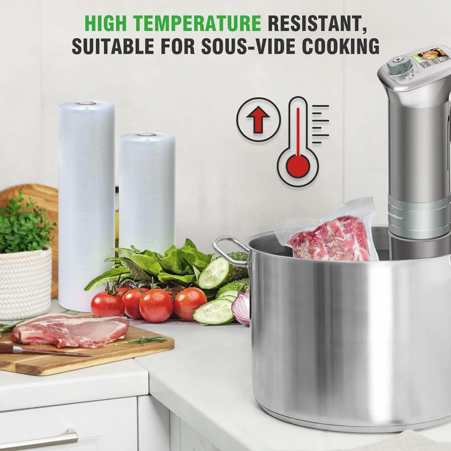 KitchenBoss Worki Próżniowe do Żywności 5 Rolki, Folia Próżniowa 15/20/28x300 cm do Zgrzewarki Sous Vide