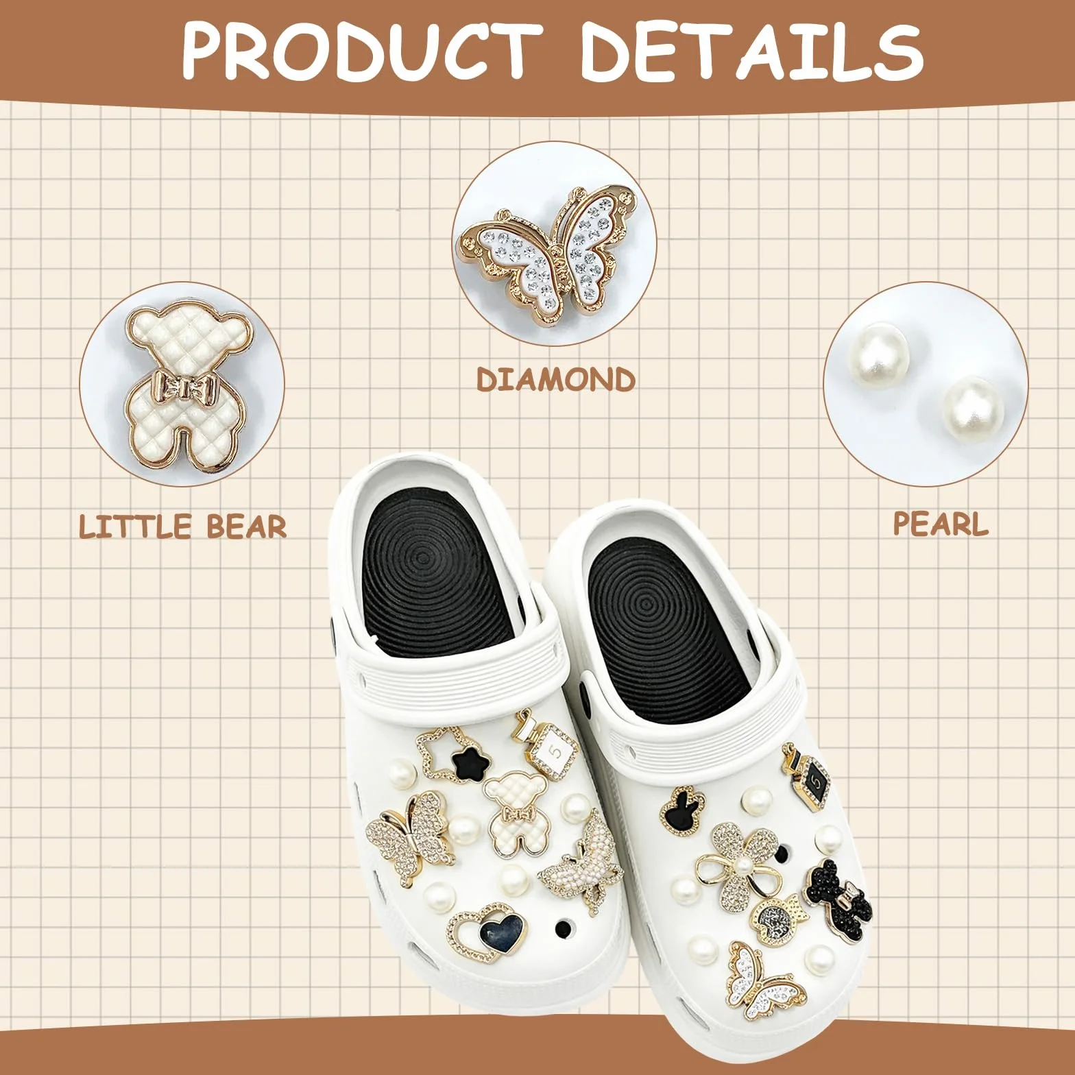 Croc Charms, zawieszki Croc dla dorosłych i klipsy do butów, 22-częściowy zestaw akcesoriów Crocs z zawieszką, niedźwiedziem i kwiatem, dekoracja DIY do spersonalizowanych butów i toreb
