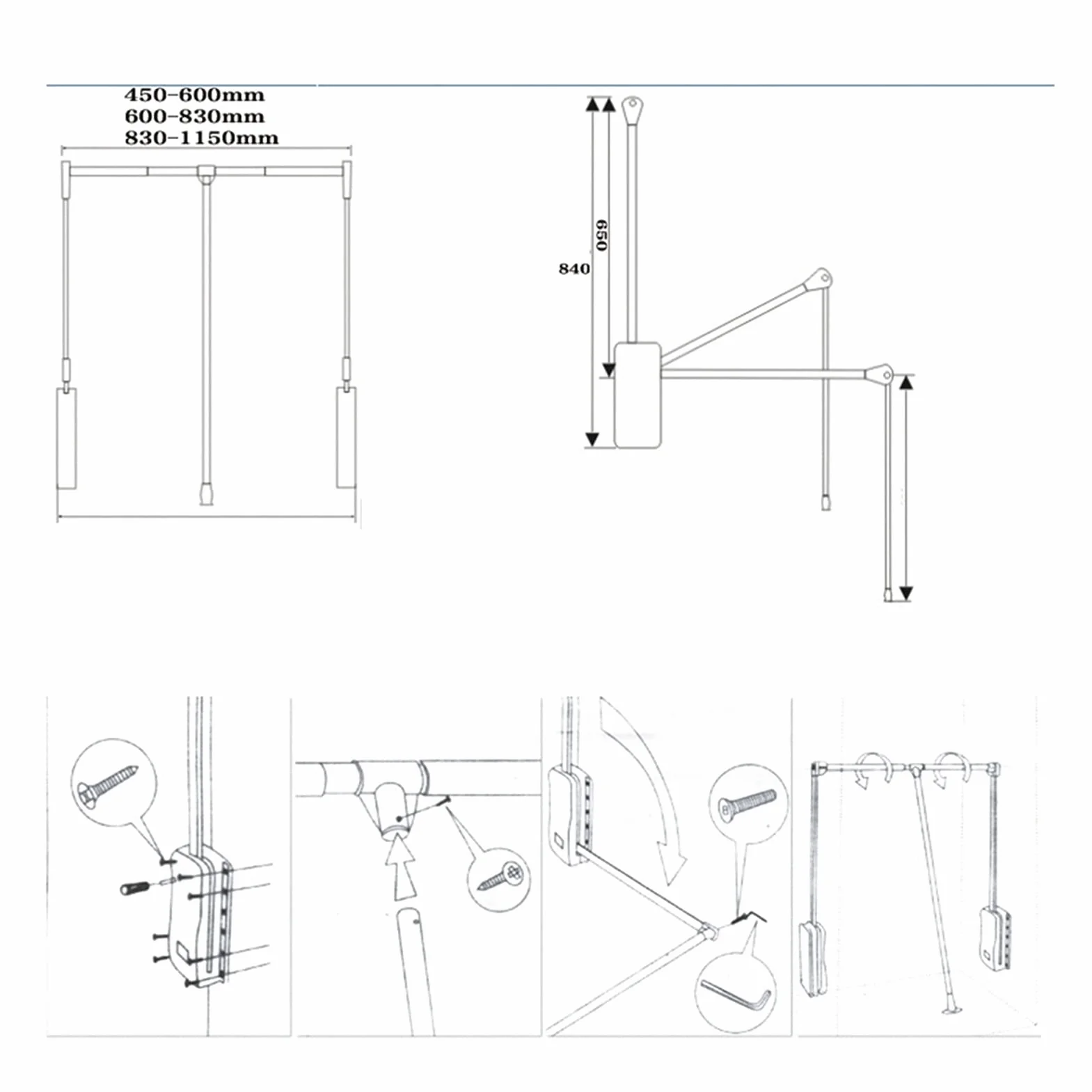 Regulowana rozwijana szyna do szafy miękki reset wieszak projekt pantografu mechanizm podnoszenia oleju 450-1150 mm nośność 30 kg oszczędzający miejsce organizer do szafy
