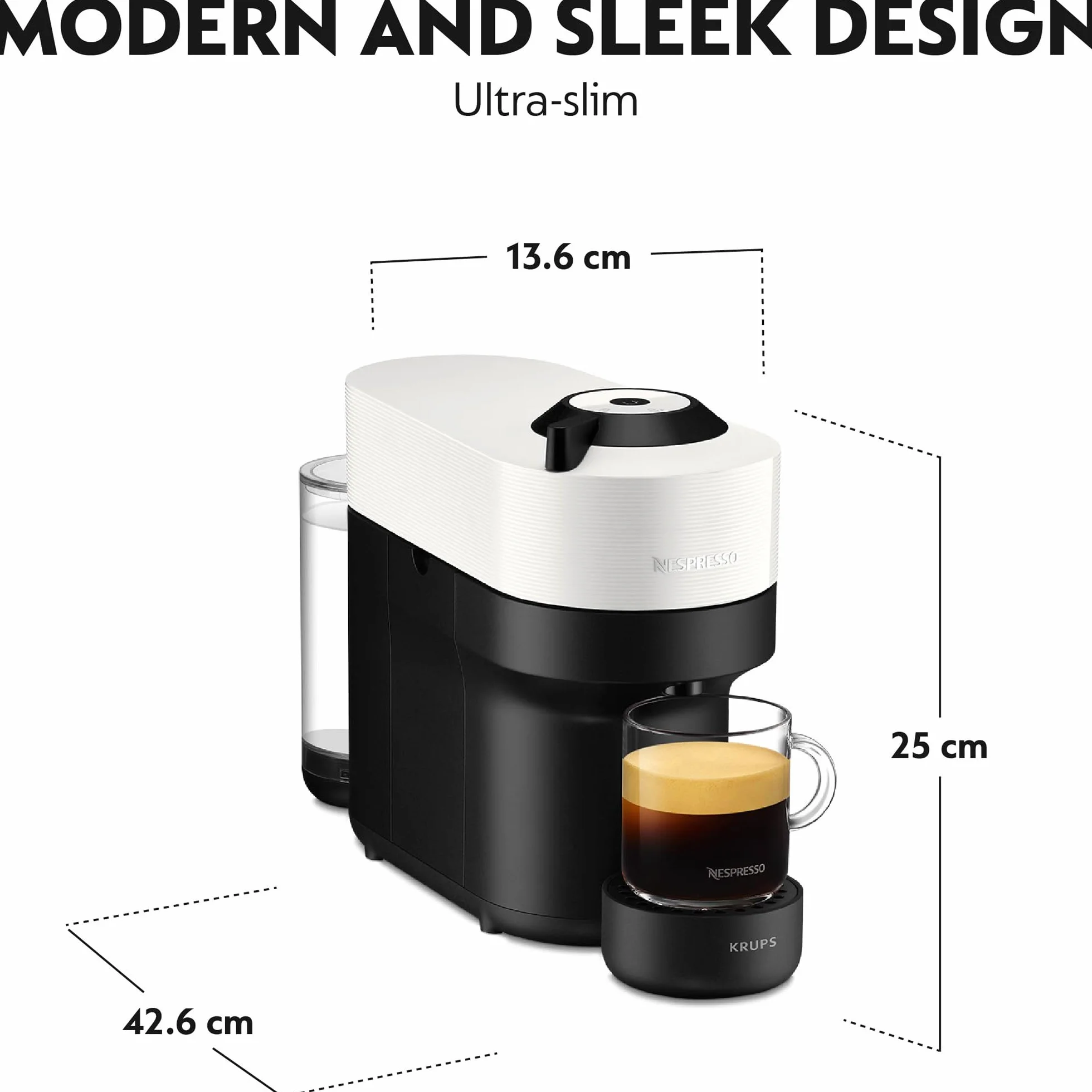 Krups Nespresso VERTUO Pop XN9201 ekspres do kawy na kapsułki, ekspres do kawy Krups, 4 filiżanki, technologia Centrifusion, 35% plastik pochodzący z recyklingu, Coconut White, biały