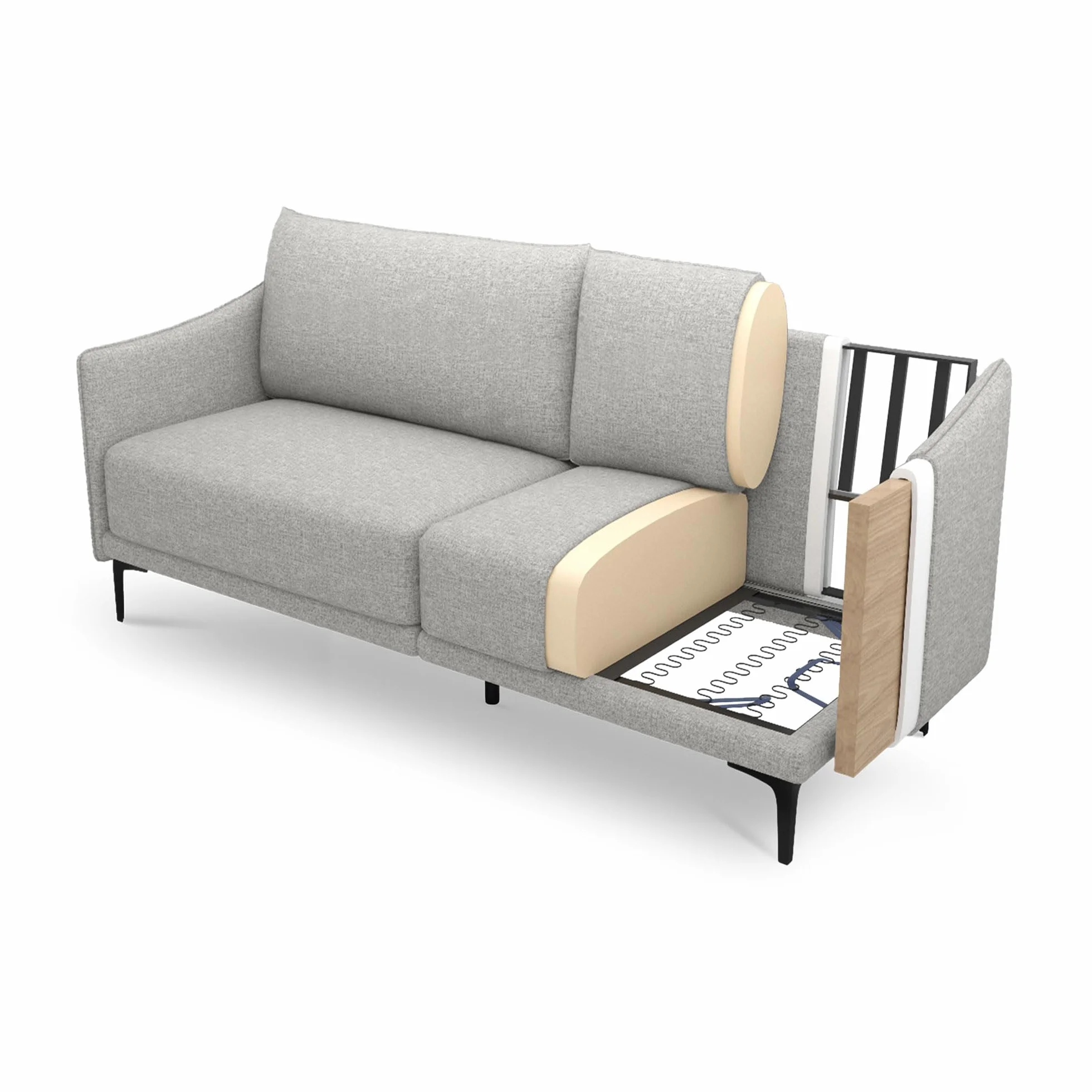 SASHA Industrialna 2-osobowa sofa z jasnoszarej tkaniny