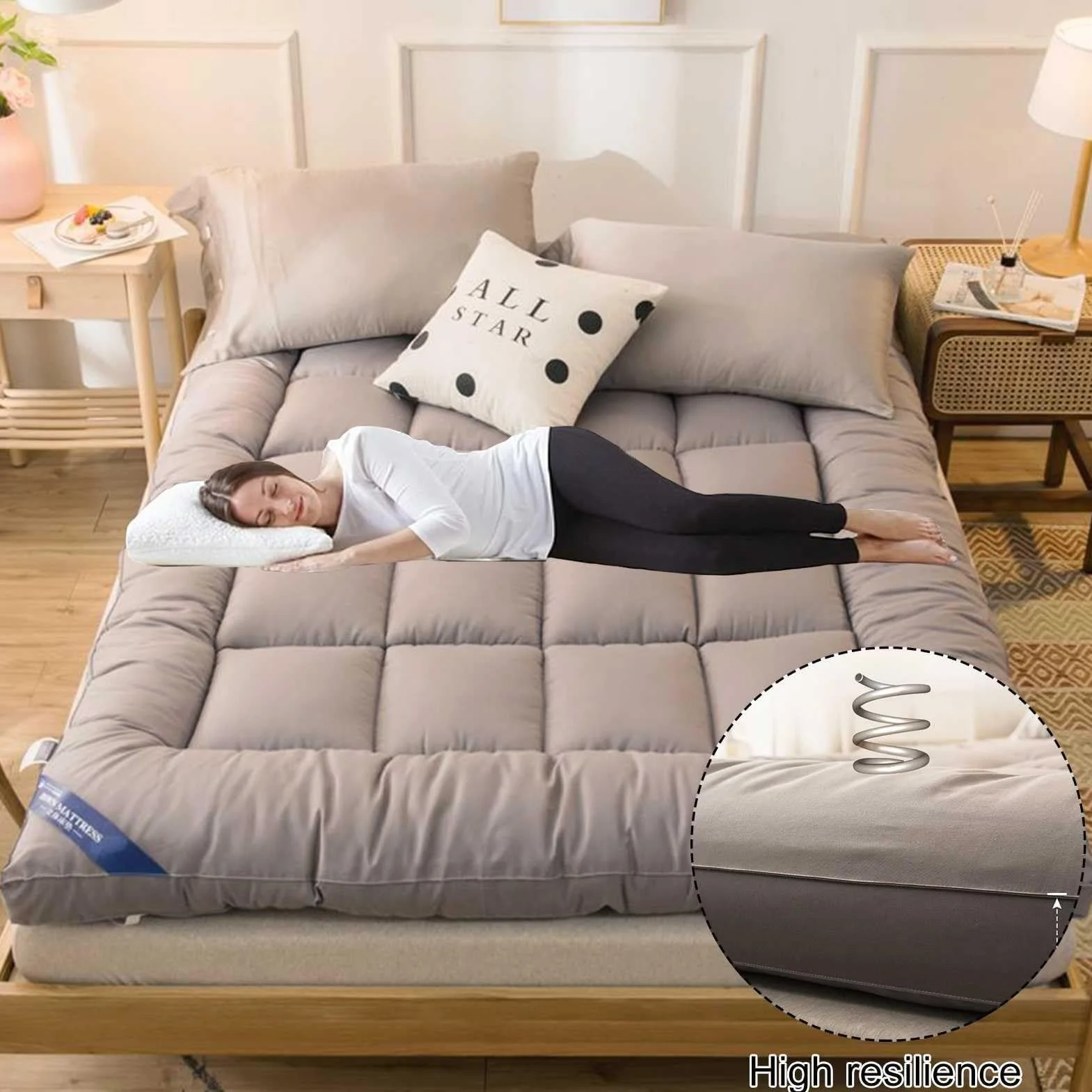 Friendly for Skin 3" Extra Thick Japanese Futon Mattress, Foldable Tatami Pad Mat for Adults - Guest Mattress (Green, Twin)