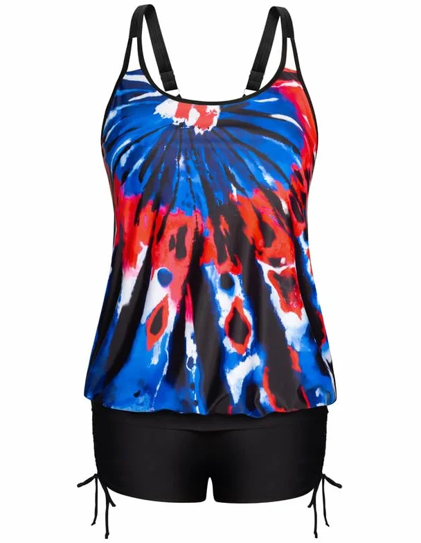 Hanna Nikole Damskie dwuczęściowe (plus size i regularne) zestawy tankini kontrola brzucha topy tankini i szorty kąpielowe z wysokim stanem wygodny strój kąpielowy stroje kąpielowe regulowane podwójne