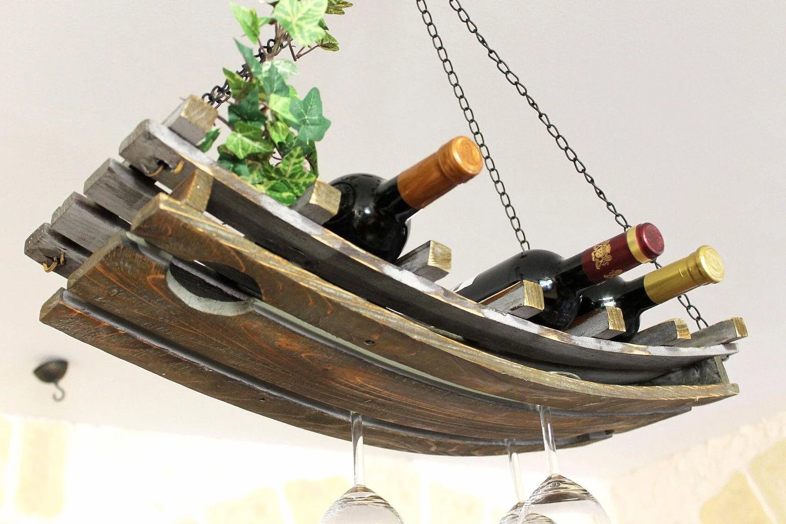 DanDiBo Regał na wino 5089 regał sufitowy z drewna, 65 cm, regał wiszący, uchwyt na butelki, regał na butelki z uchwytem na szkło, sufit