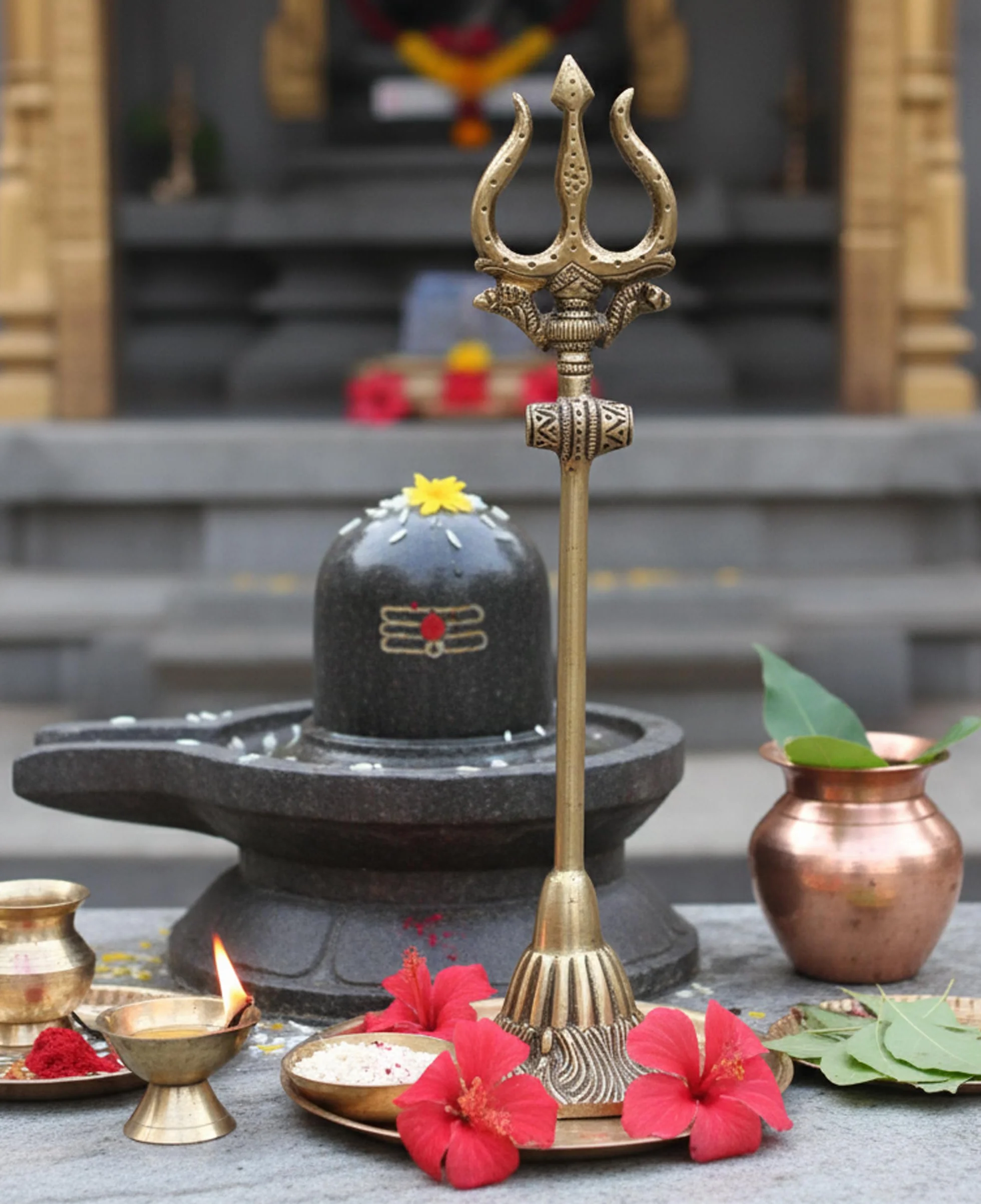 ESPLANADE Mosiężny trójząb Shiva Shiv Bholenath Trishul z Damru - 28 cm