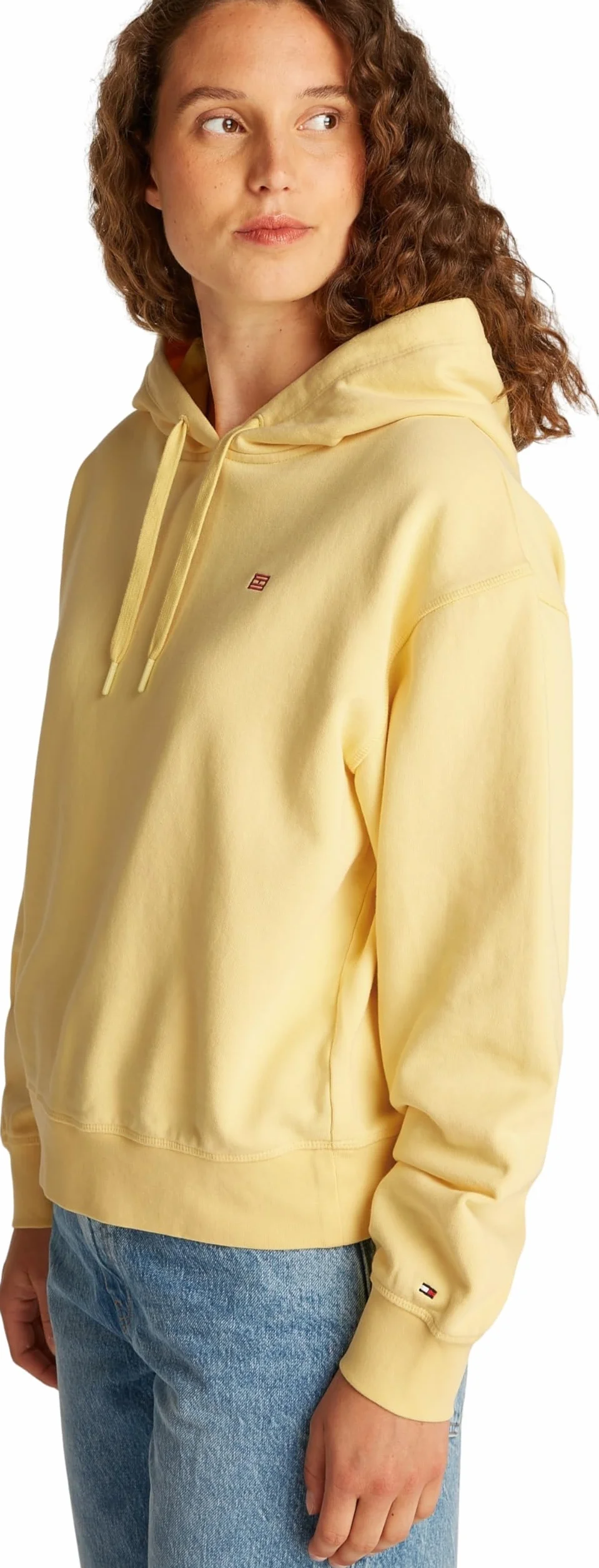 Tommy Hilfiger Damska bluza z kapturem REG z kontrastową flagą WW0WW45979, Żółty (Citronella), L