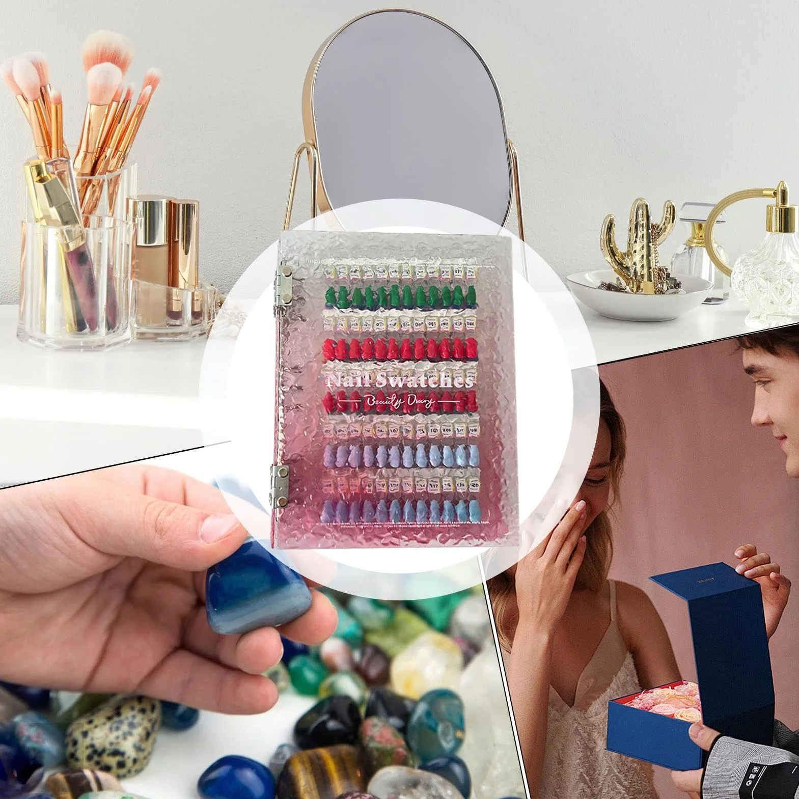 Wzornik paznokci Segregator Na Akcesoria Do Manicure Z Półką | Organizer Tablica Prezentacyjna Kolorów Paznokci Album Ekspozycja próbek na półce dla manicurzystek i
