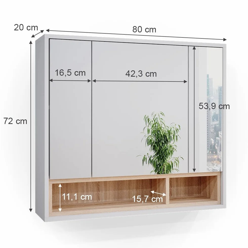 Vicco Szafka z lustrem łazienkowa 80x72 cm Biały Beatrice