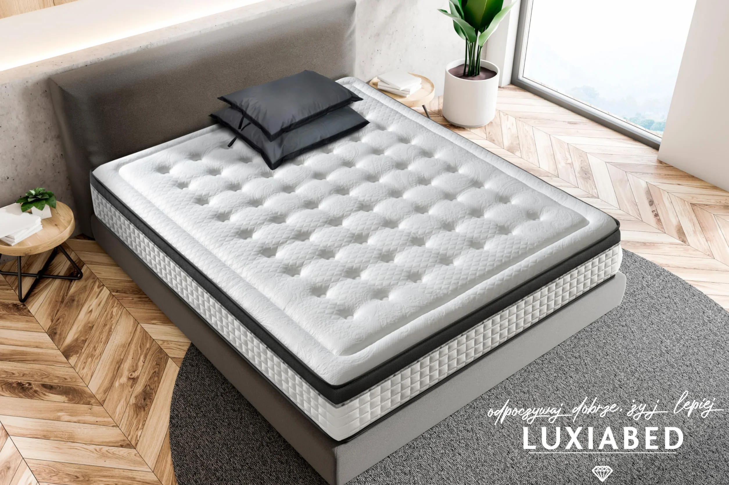 LUXIABED Dwustronny materac 160x200 cm sprężyny kieszeniowe wiskoza hipoalergiczny średnia twardość Premium