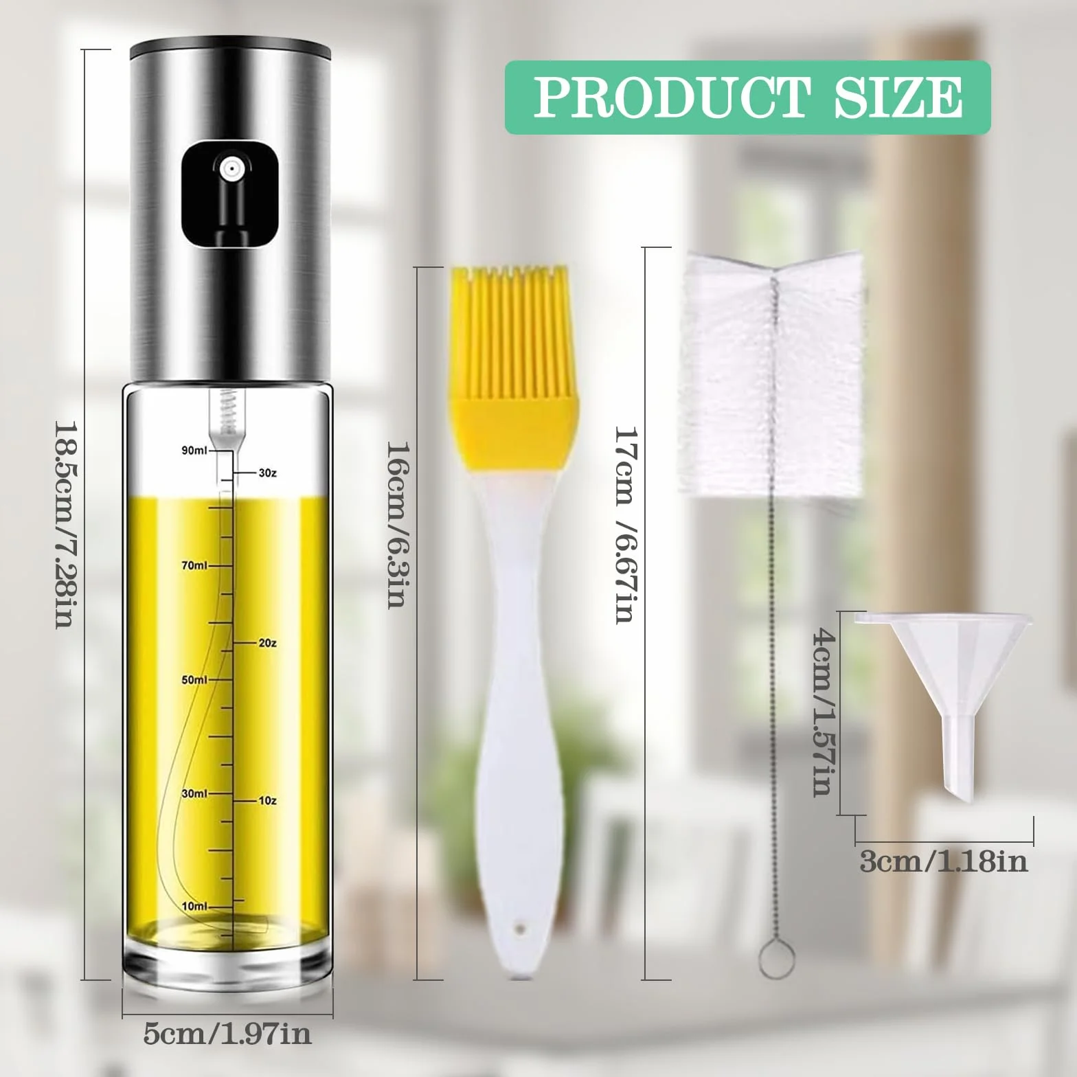 2-częściowy rozpylacz oleju do oleju jadalnego, butelka ze stali nierdzewnej i szkła, ze skalą i lejkiem, wielofunkcyjny spray na olej do frytkownicy na gorące powietrze, sałaty, grillowania