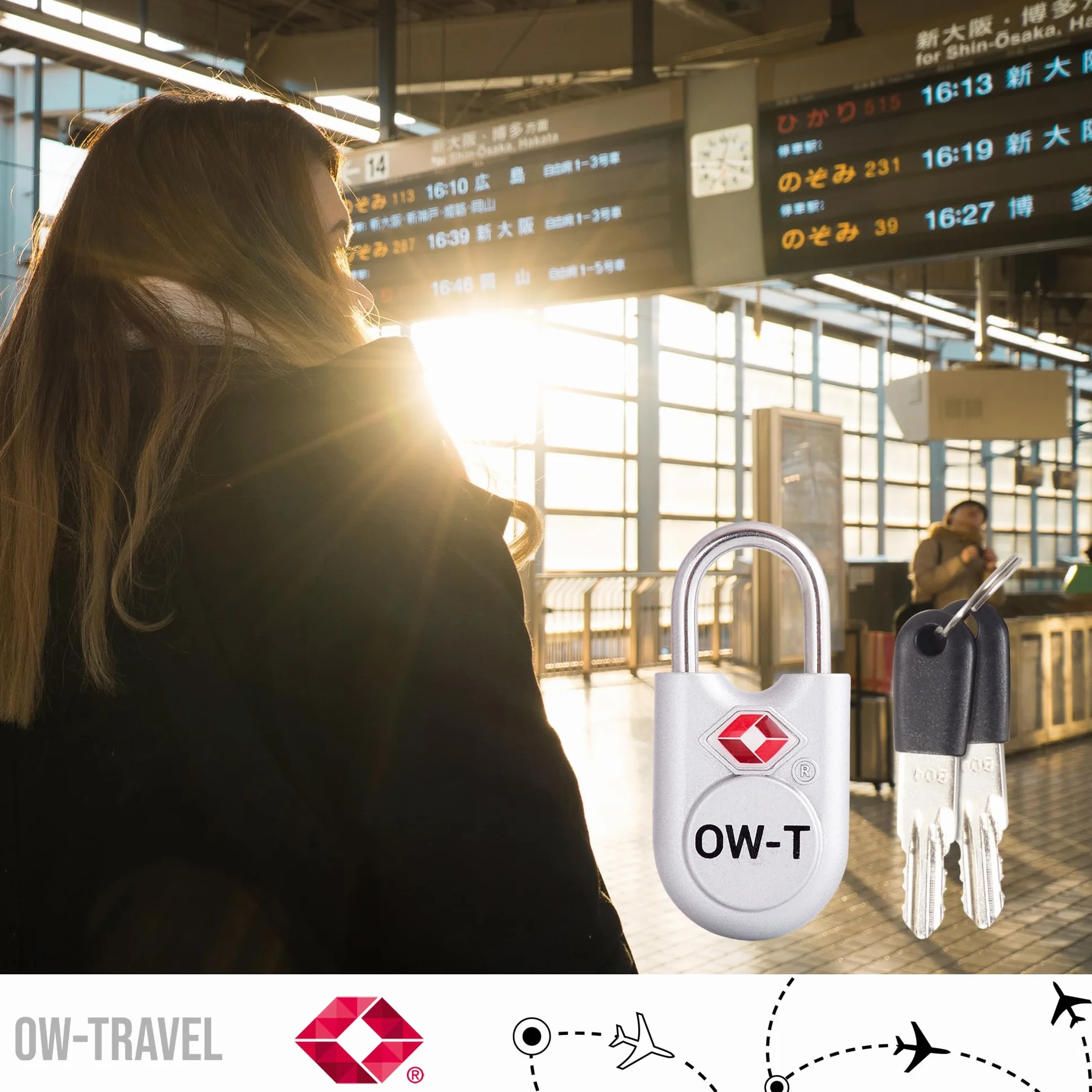 OW-Travel TSA Kłódka z Kluczykiem ​(Zestaw 2 Silver) Zamki Bagażowe na Klucz. Wytrzymałe Kłódki Bagażowe z Zamkiem na Klucz do Bagażu, Torby, Walizki, Plecaka, Szafki na Siłowni
