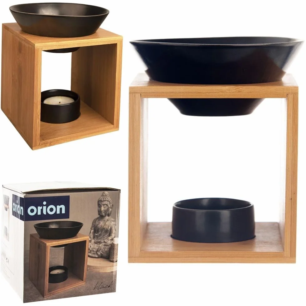 Orion Group Kominek zapachowy palnik olejowy z porcelany i bambusa czarny 12 x 11 x 14 cm