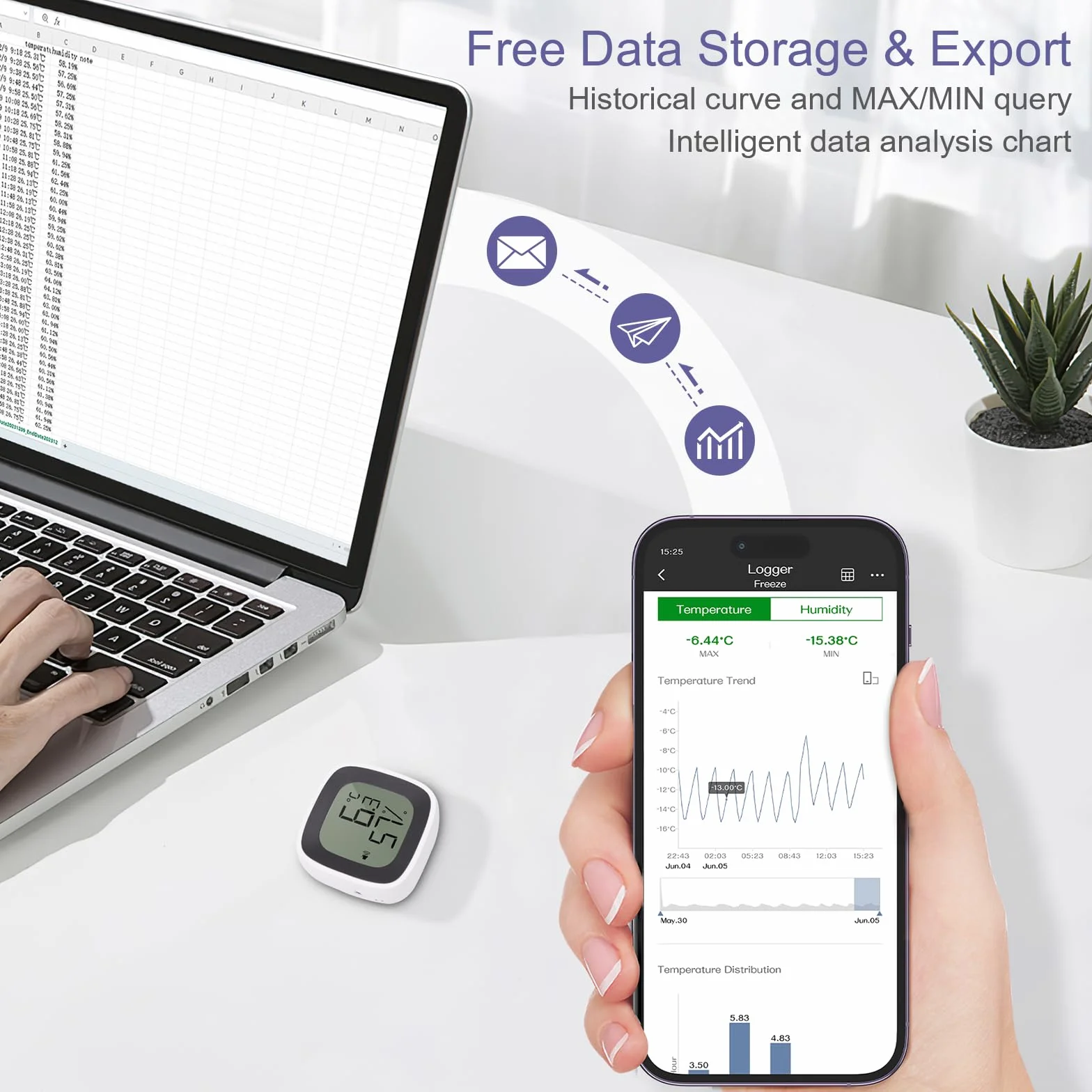 Termometr Bluetooth do lodówki z zamrażarką i higrometrem, cyfrowy z aplikacją