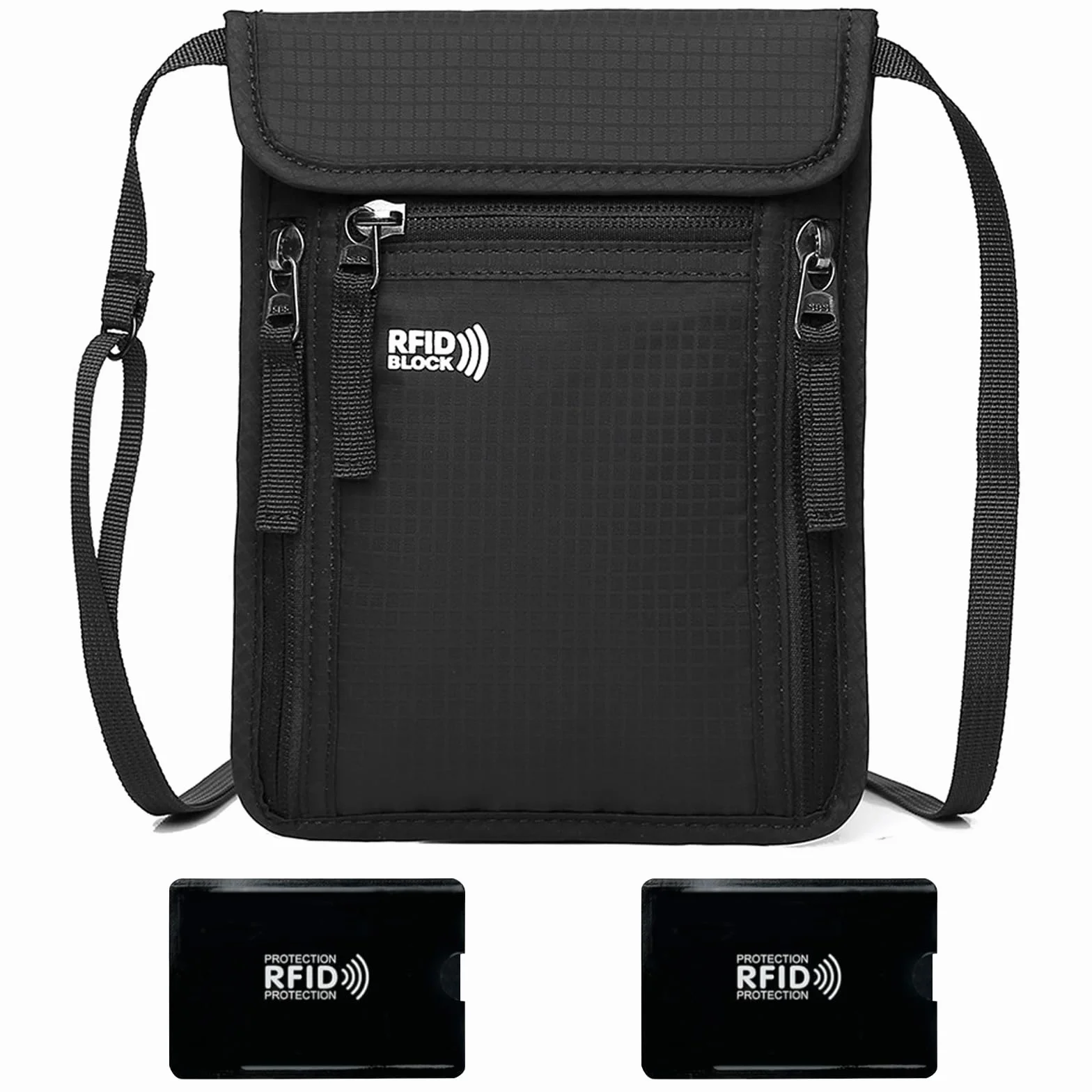 Portfel podróżny, uchwyt na paszport, bezpieczny portfel na szyję, torba na paszport z 2 rękawami blokującymi RFID, etui na szyję z blokadą RFID, paszport i uchwyt na dokumenty z regulowanym