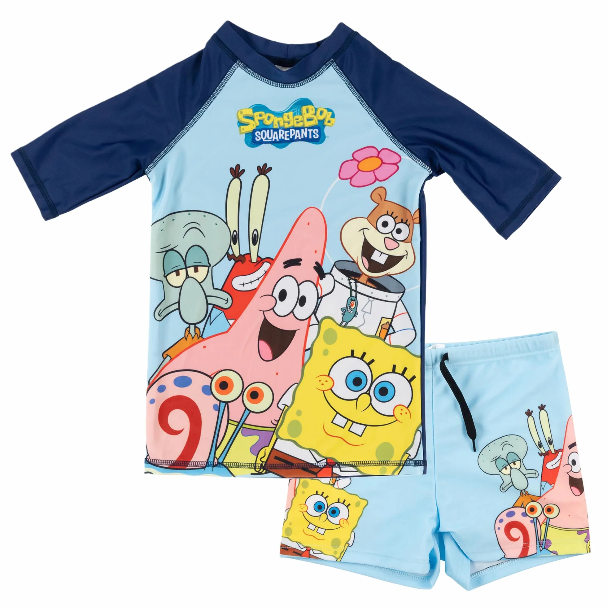 United Labels Spongebob Kanciastoporty kostium kąpielowy dwuczęściowy, ochrona UV 50, dla chłopców, niebieski, moda kąpielowa dla dzieci, z koszulką i kąpielówkami, strój kąpielowy