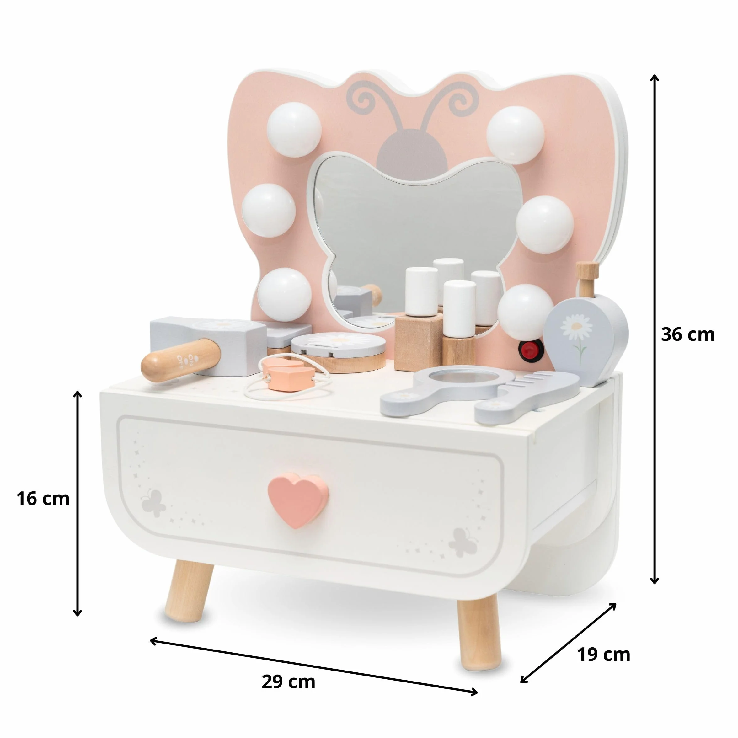 Mamabrum Drewniana Mini Toaletka dla Dzieci 3+ z Oświetleniem LED i Lustrem