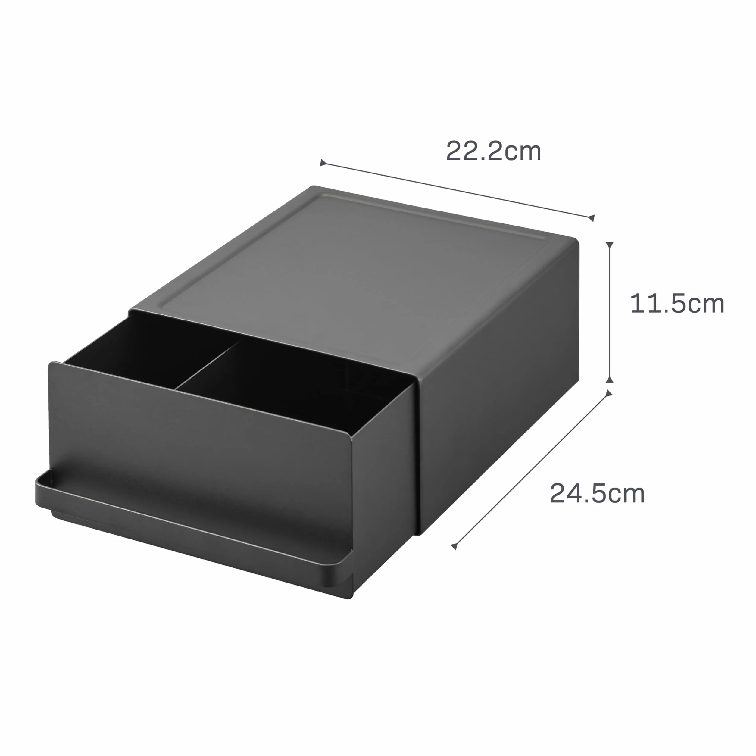 Yamazaki 2019 TOWER szuflada na blat roboczy, czarna, stal/polipropylen/magnes, minimalistyczna, 22,2 x 27,5 x 11,5 cm