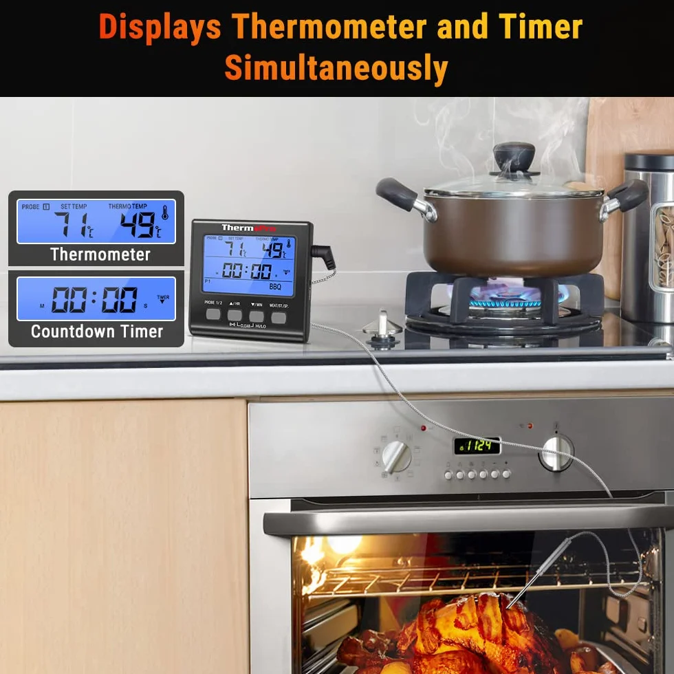 ThermoPro TP17B cyfrowy termometr do mięsa z podwójnymi sondami temperatury i dużym podświetleniem LCD