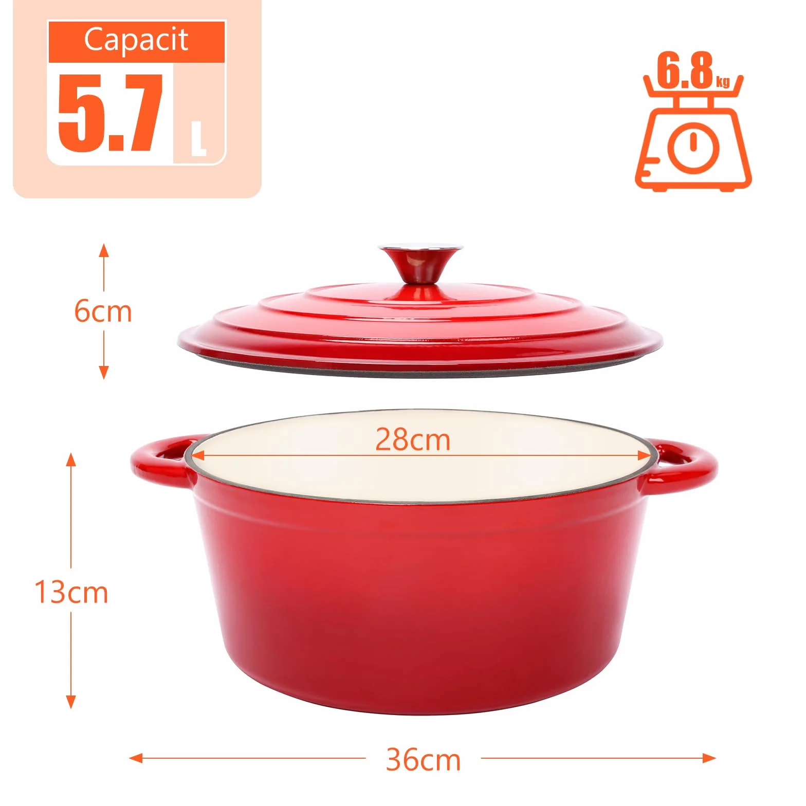 Żeliwny garnek do duszenia chleba o średnicy 28 cm, z pokrywką, do pieczenia wszystkich rodzajów kuchenek i płyt indukcyjnych