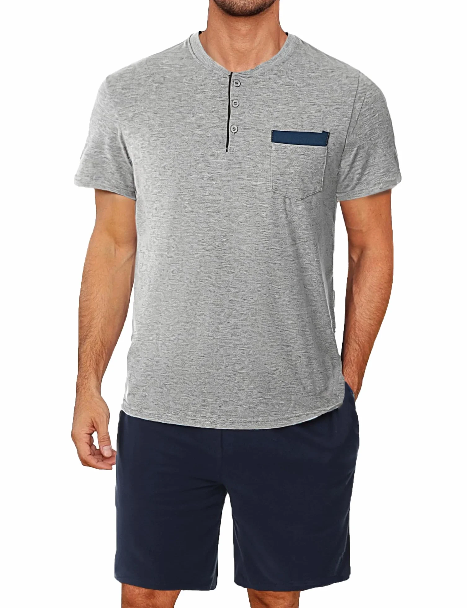 Aseniza Męska piżama krótka piżama bawełniana listwa guzikowa letnia krótka piżama z T-shirtem i szortami dla mężczyzn