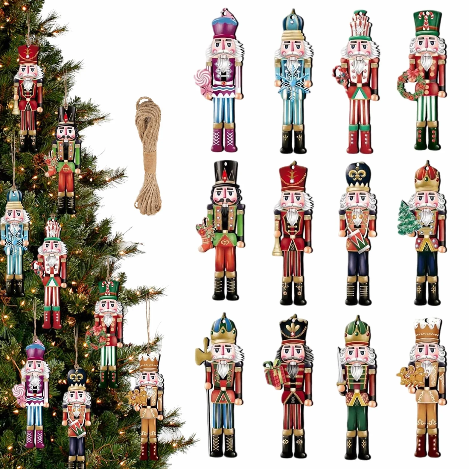 Drewniana zawieszka choinkowa 12-częściowa figurki dziadka do orzechów 8 cm ozdoby