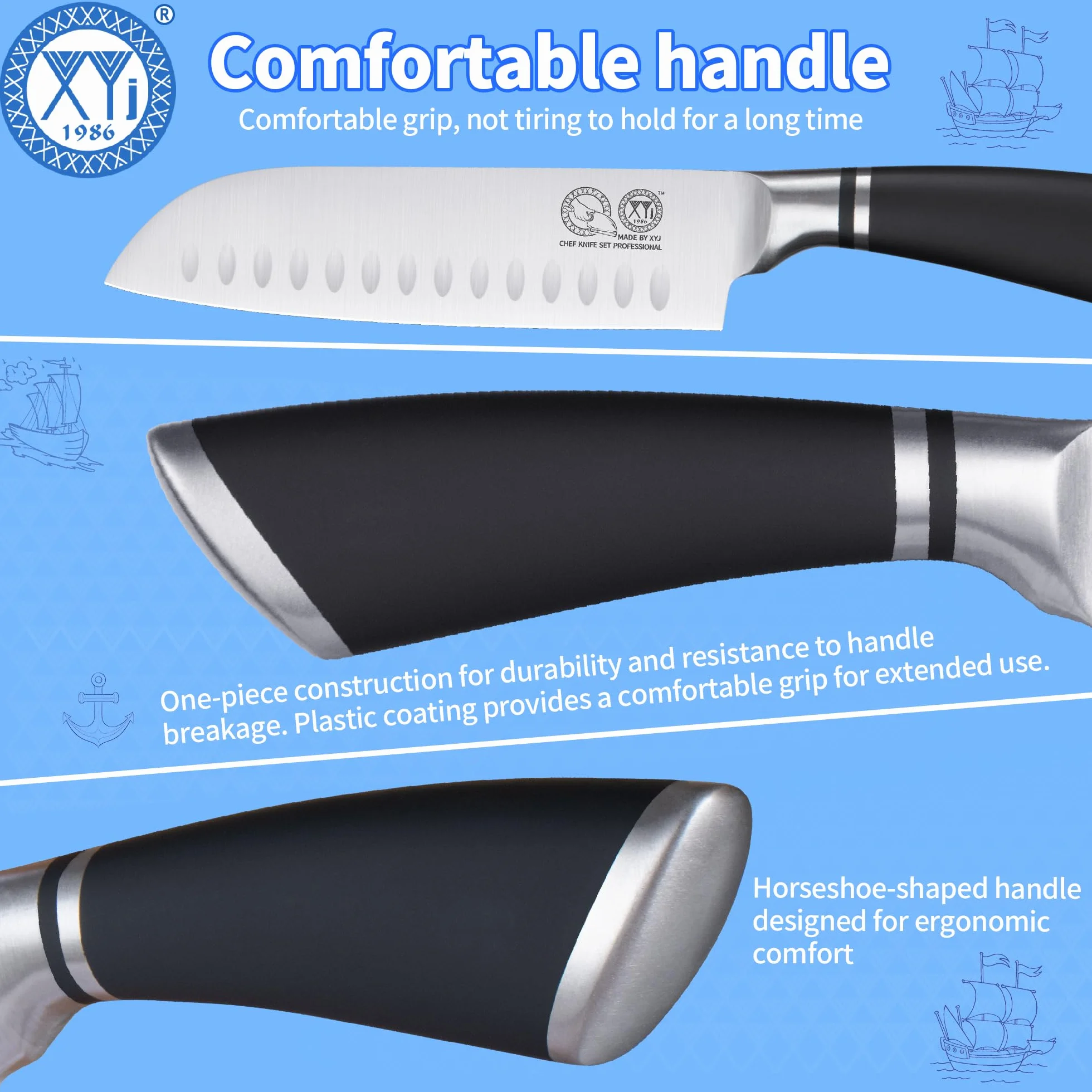 Japanese Santoku Knife 7 Inch Stainless Steel Cleaver Vegetable Meat Cutting Kitchen Knife