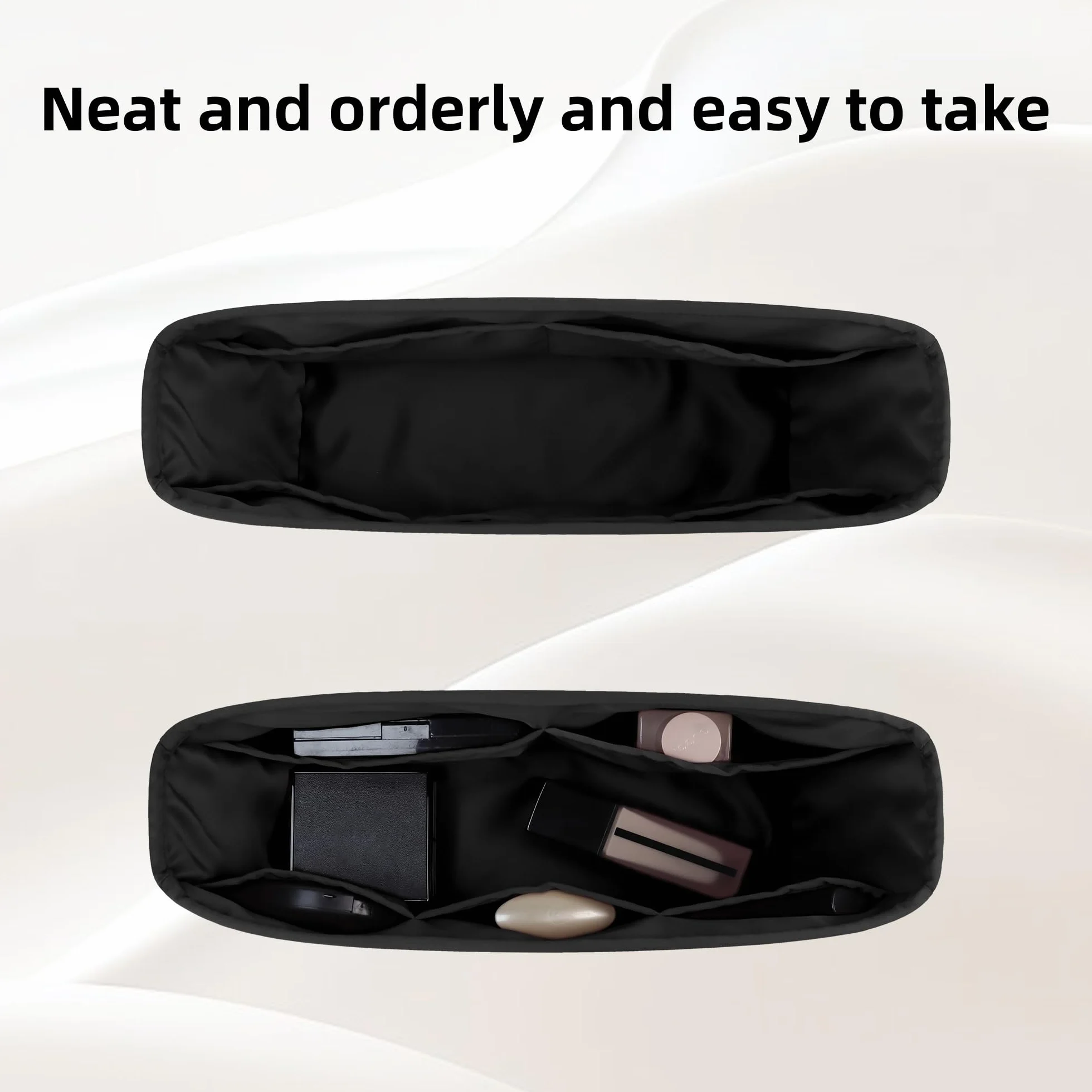 DGAZ Jedwabny organizer do torebek pasuje do LV Neverfull PM/MM/GM, jedwabiście gładki w dotyku, luksusowa torebka i torba do modelowania (czarny, MM)