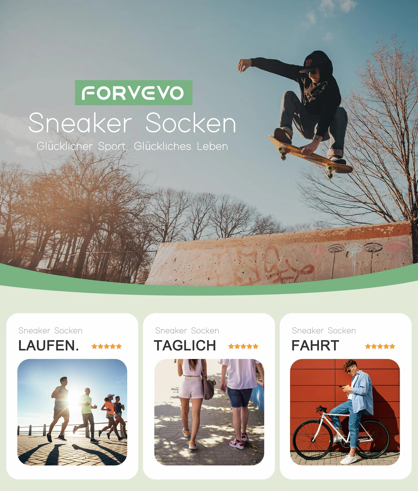 FORVEVO 10 Paar Sneaker Socken Herren Damen, Baumwolle Sportsocken, Atmungsaktive Laufsocken Kurz