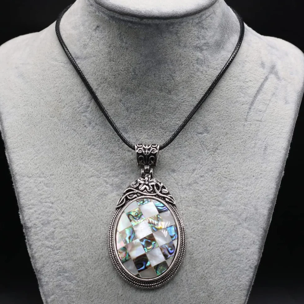 Charms naszyjnik z muszli Abalone naturalny klejnot kamień różany różowy wisiorek kwarcowy etniczne szykowne naszyjniki dla kobiet biżuteria (Size : 55cm, Color : Black Agate)