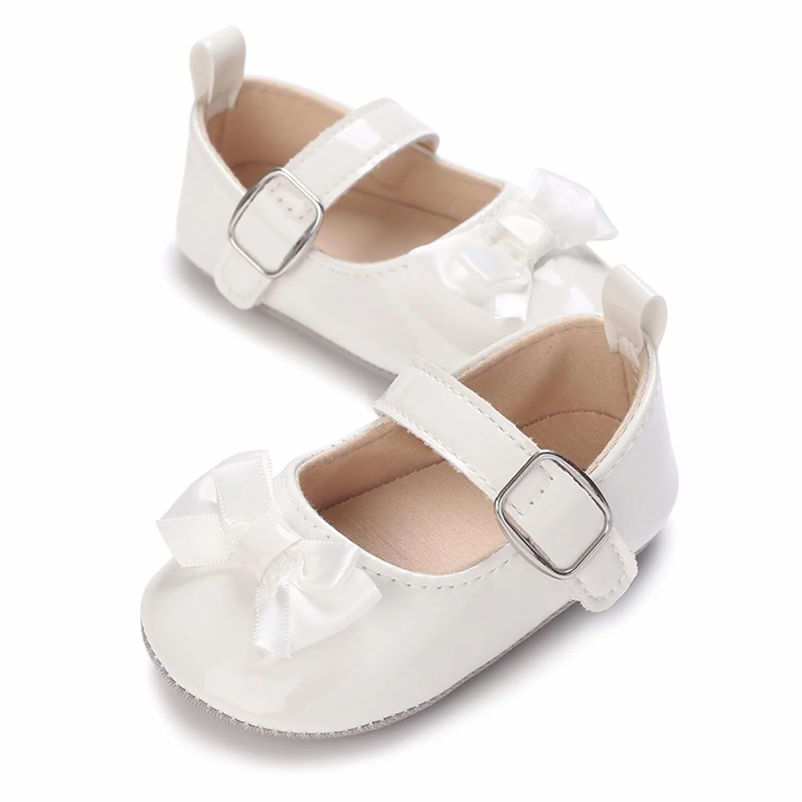 MASOCIO Buty dla dziewczynek Mary Jane dziecięce antypoślizgowe buty do chodzenia, Biel 2, 12-18 Miesiące