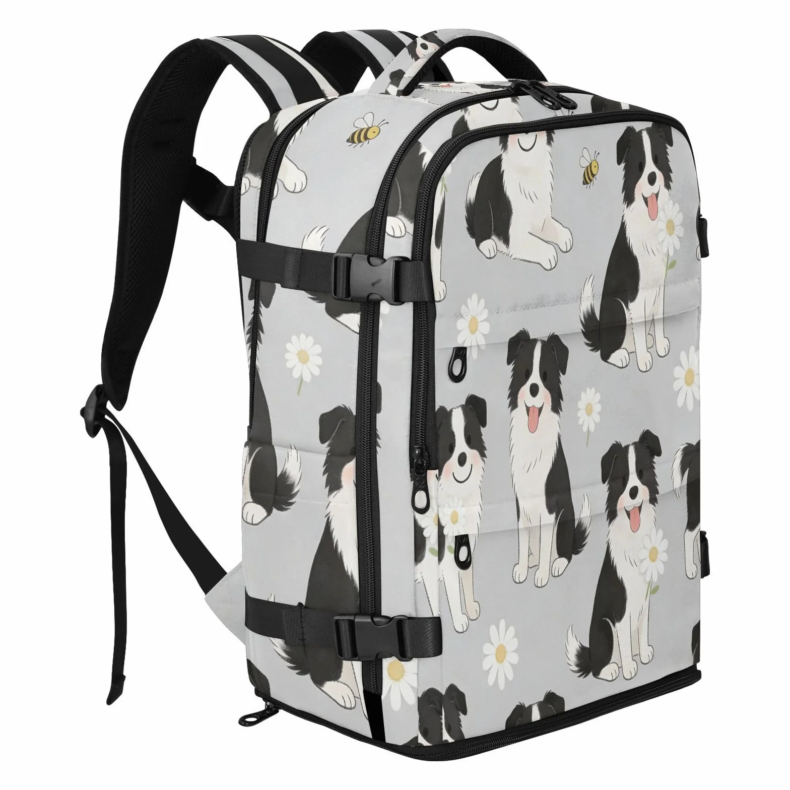 Plecak podręczny do samolotów torba na laptopa 15,6 cala dla | Wodoodporna lekka męska torba robocza kreskówka Border Collie szara torba na laptopa 15,6 cala dla mężczyzn praca bultos para