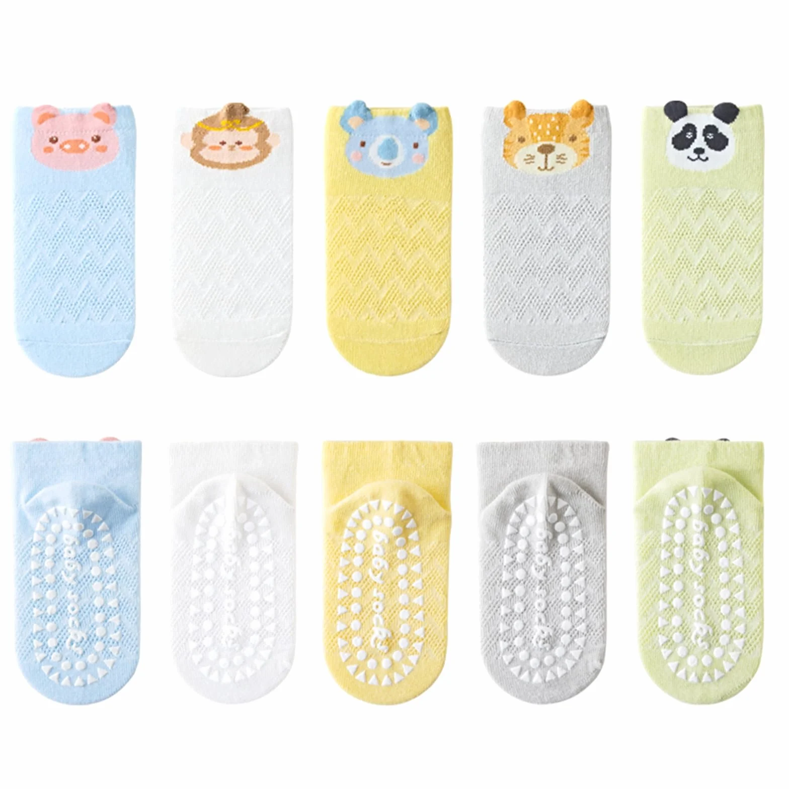5 PCS Skarpetki antypoślizgowe dla niemowląt,Bawełna Śliczne Skarpetki Dzieci,Skarpetki antypoślizgowe Dziecko Noworodek Termiczne Socks z uroczymi wzorami haftu 1-3 Lat, Wielobarwny, 1-3