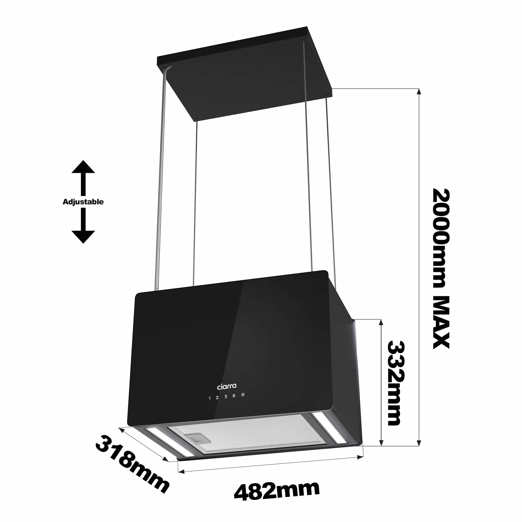 CIARRA CBCB4850 A+++ Okap wyspowy 48 cm 700 m³/h z Wi-Fi