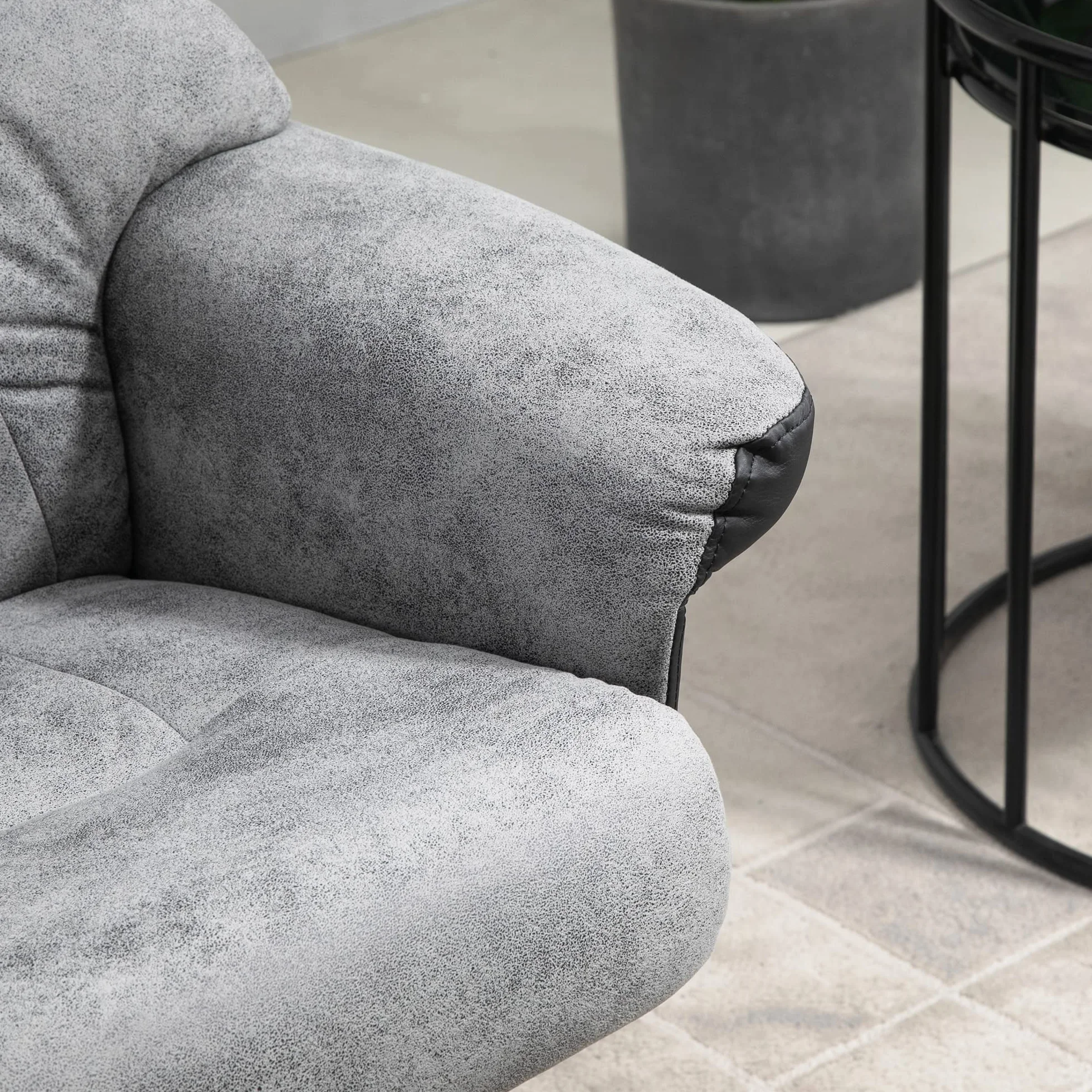 HOMCOM Fotel relaksacyjny z taboretem, obrotowy fotel telewizyjny z funkcją leżenia, tapicerowany fotel do salonu, sypialni, mikrofibra, szary, 78 x 82,5 x 109 cm
