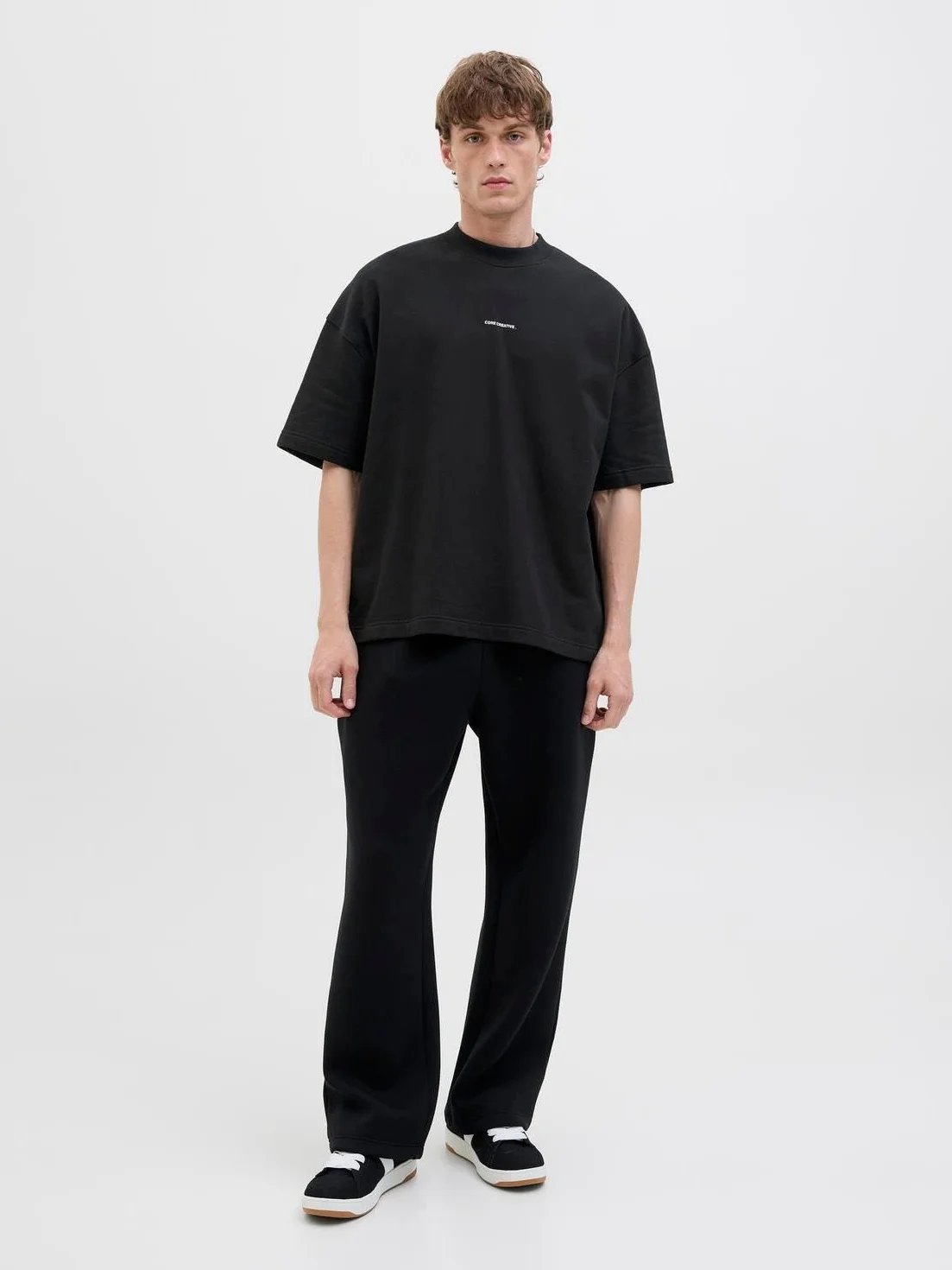 JACK & JONES Jcoinfinity Print Back Sweat Ss męskie, czarny, L