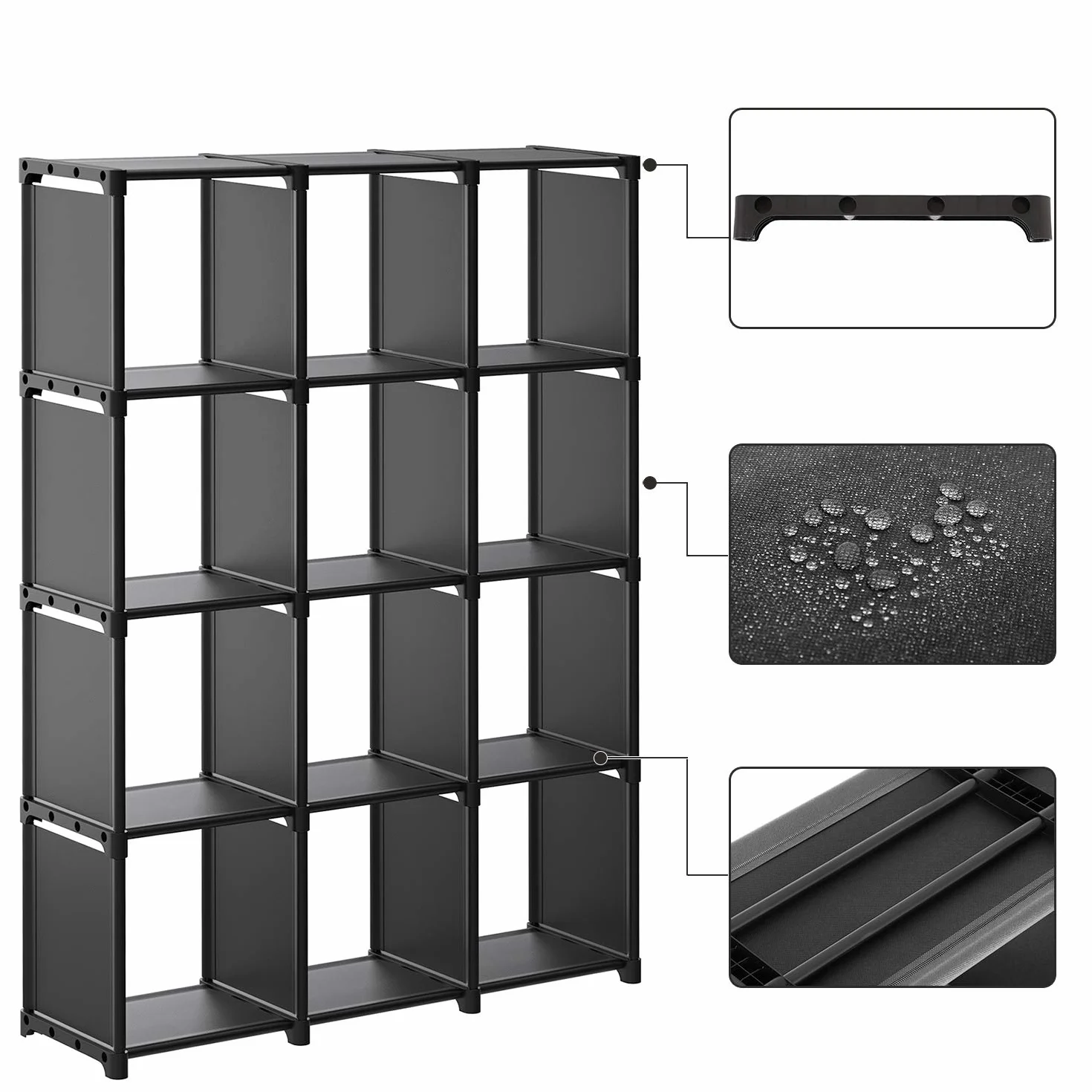 SONGMICS Regał z 12 przegródkami szafa modułowa 105x30x140 cm Czarny