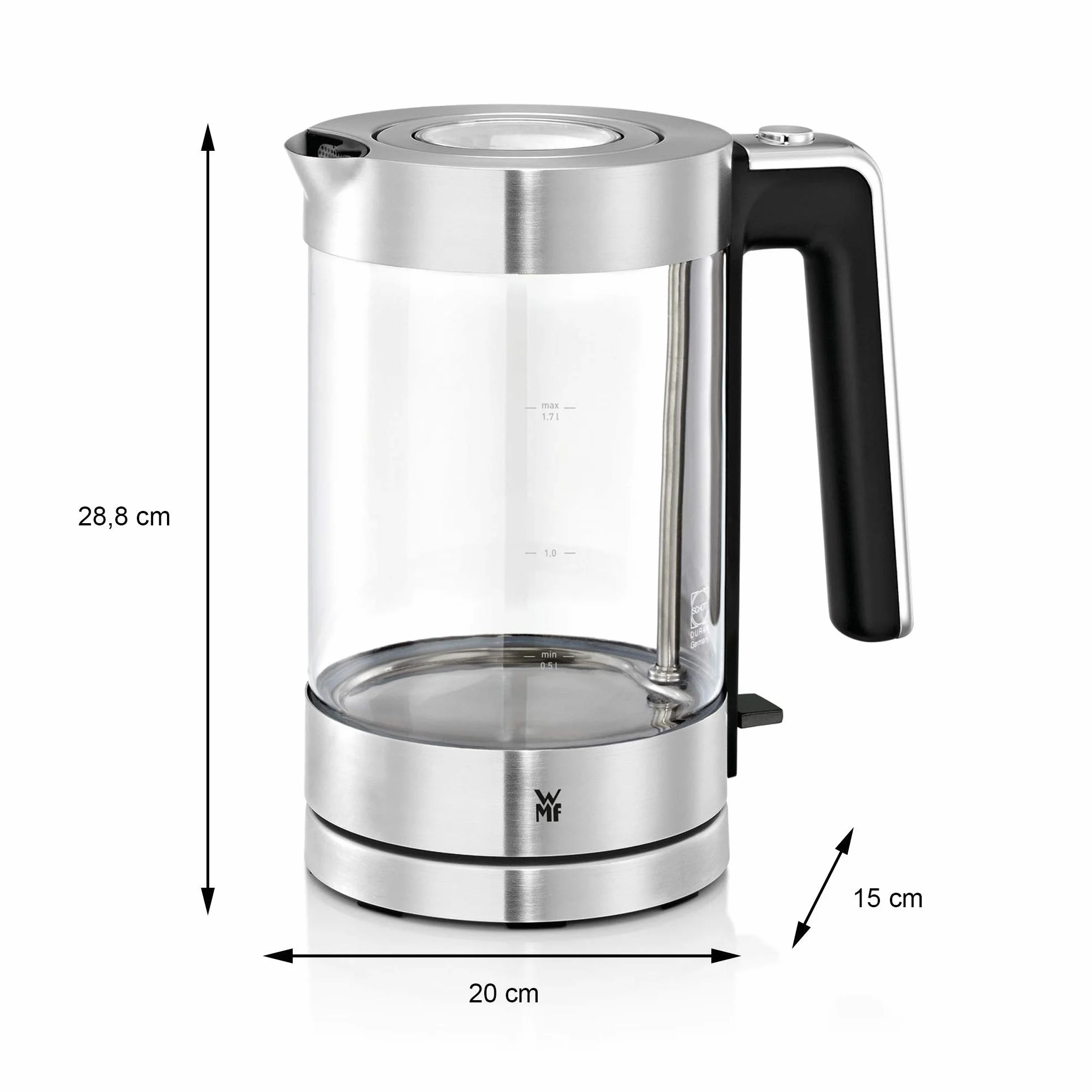 Wmf 413150011 Lono Czajnik Elektryczny, Szkło, 3000 W, 1.7 L, Stalowy