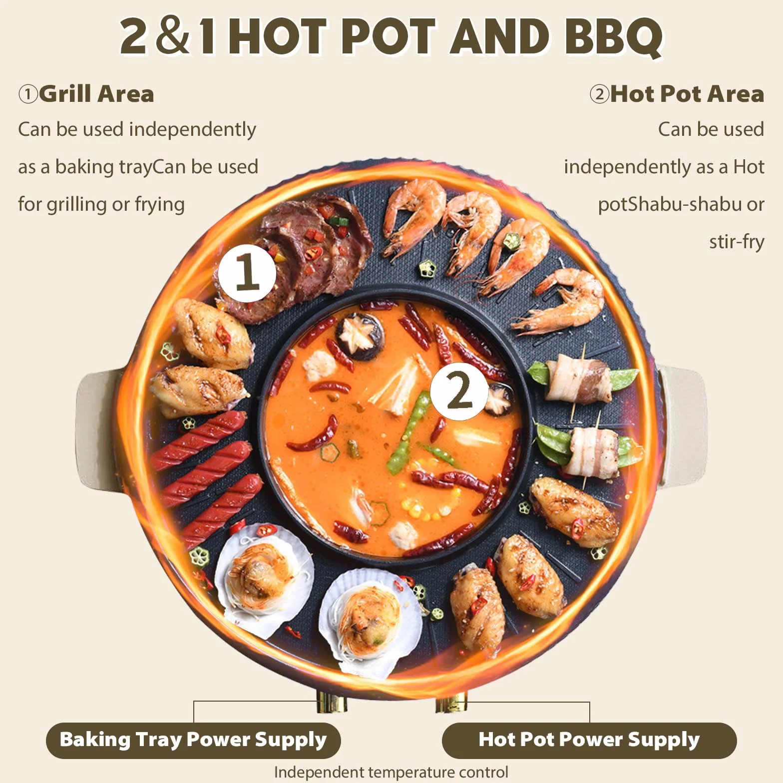 Elektryczny garnek z grillem 2 w 1 Hotpot płyta grillowa z regulacją temperatury koreański grill