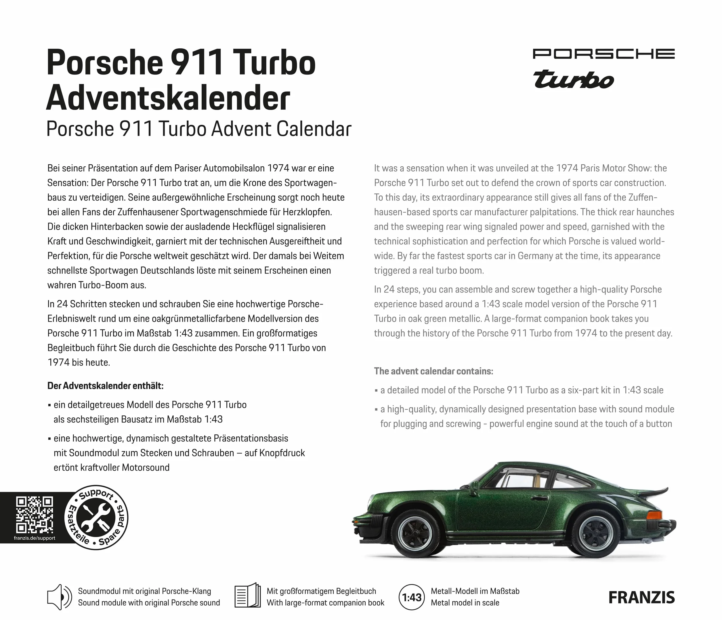 FRANZIS 67233 Porsche 911 Turbo Adventskalender Oakgrünmetallic