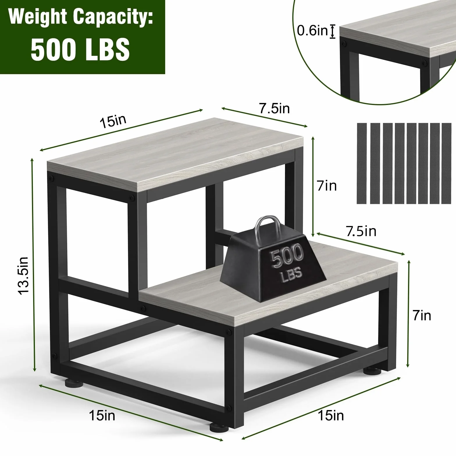 LIANTRAL Stołek 2-stopniowy dla dorosłych i dzieci, stal drewniany podnóżek, nośność 200 kg, szary