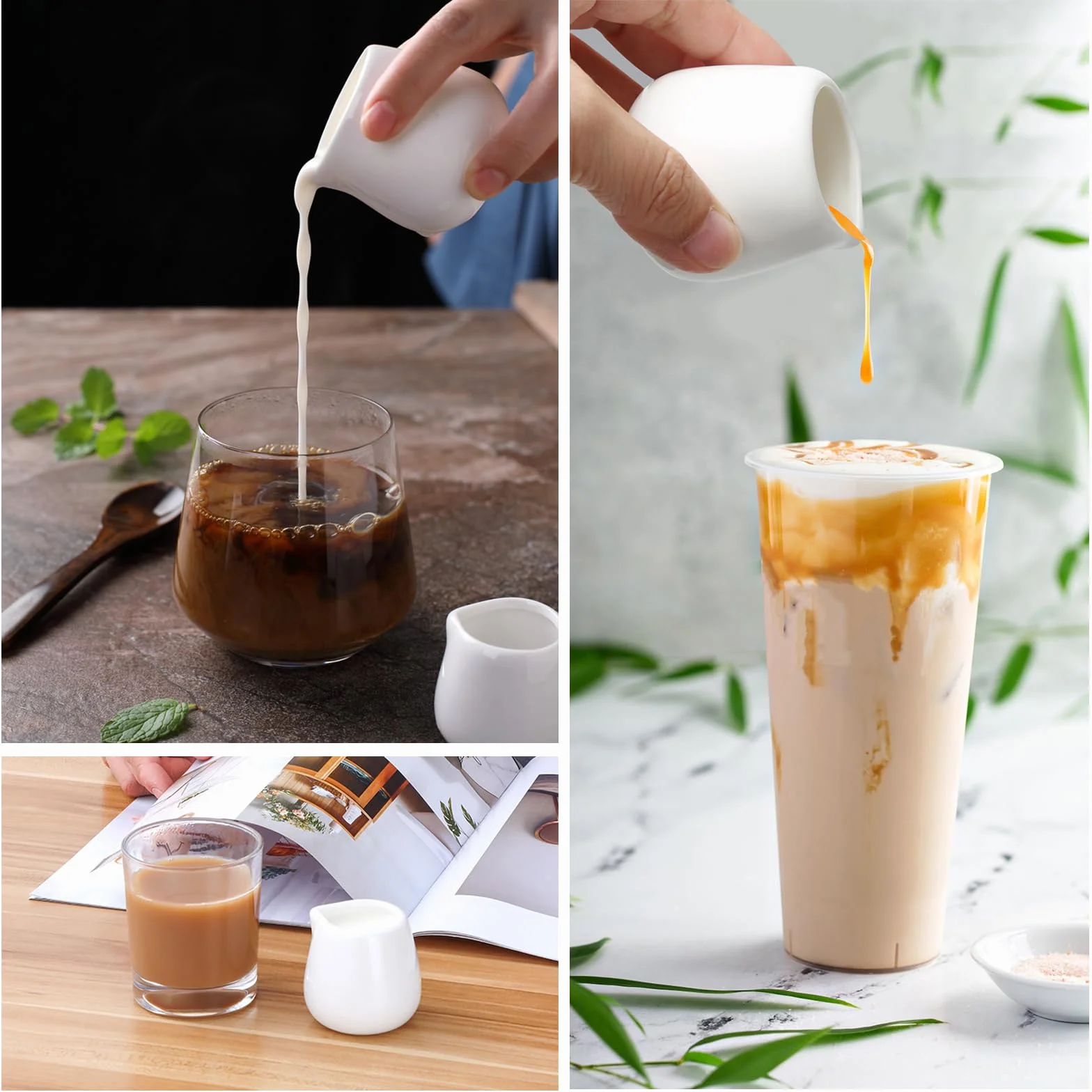 6 szt białe ceramiczne mini dzbanki na mleko 50ml, mini dzbanki do nalewania mleka, małe białe dzbanki na sos z łyżką do mleka, kawy, sosu, sosu, dzbanuszka do śmietanki, pojemnik na syrop