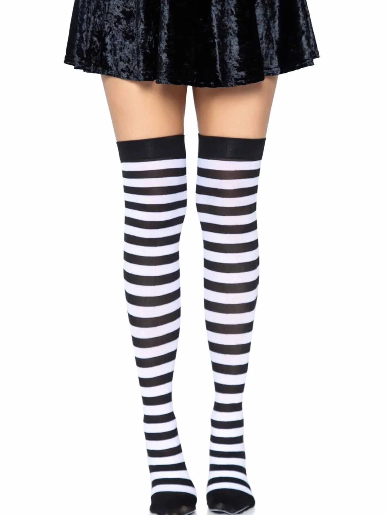 Leg Avenue Striped nylon thigh highs,Jeden Rozmiar(Czarny Biały)