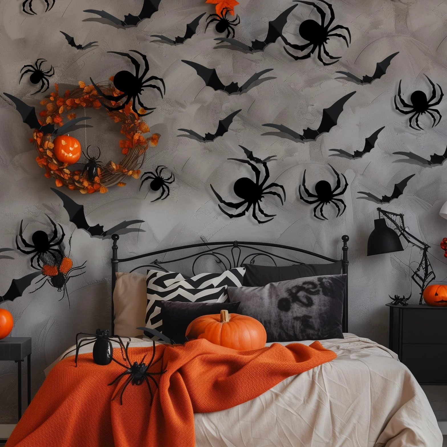 Gucass 72 sztuki naklejki ścienne nietoperz 3D Halloween dekoracje PCW wodoszczelne czarne