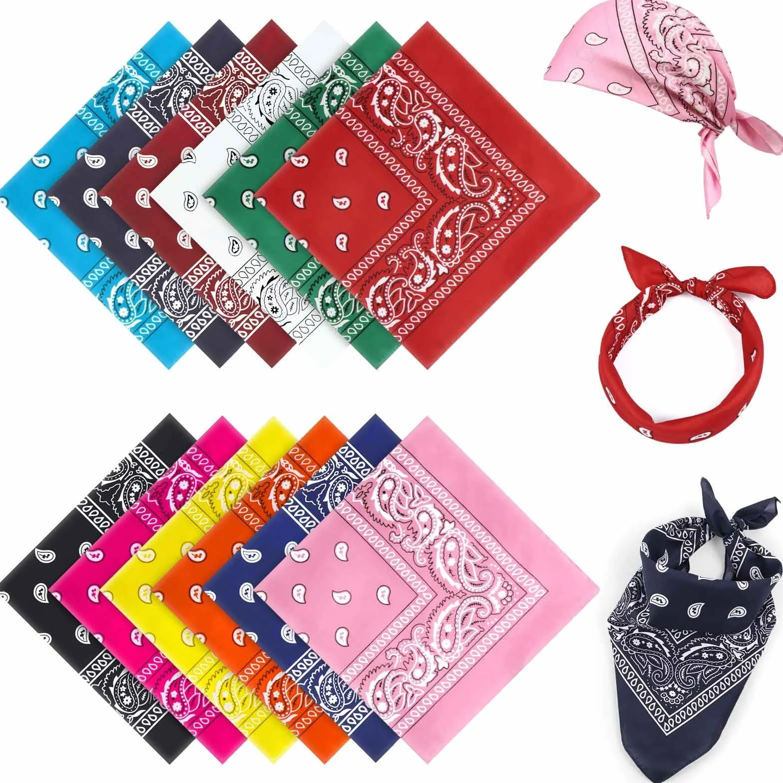 Awumbuk Bandana dla Kobiet i Mężczyzn, 12 Sztuk, Chusta Trójkątna, Wzór Paisley, Wielokolorowa, do Motocykla, Imprez Westernowych