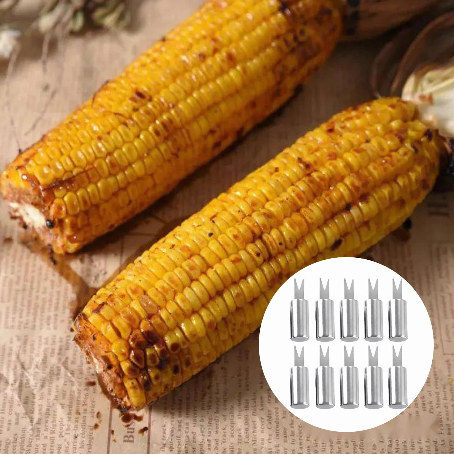 10 sztuk kolb kukurydzy, szpikulce kukurydzy, kolby kukurydzy, szpikulce ze stali nierdzewnej, widelce do żywności, owoców, uchwytów na kolby kukurydzy, grilla, do grilla, do domu, gotowania, na