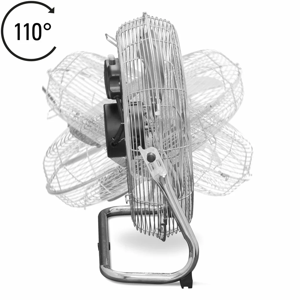 TROTEC Wentylator podłogowy TVM 18 – 100 W, kąt nachylenia 110°, 3 prędkości, Ø 45 cm, podstawa odporna na przechylanie, cichy, srebrny