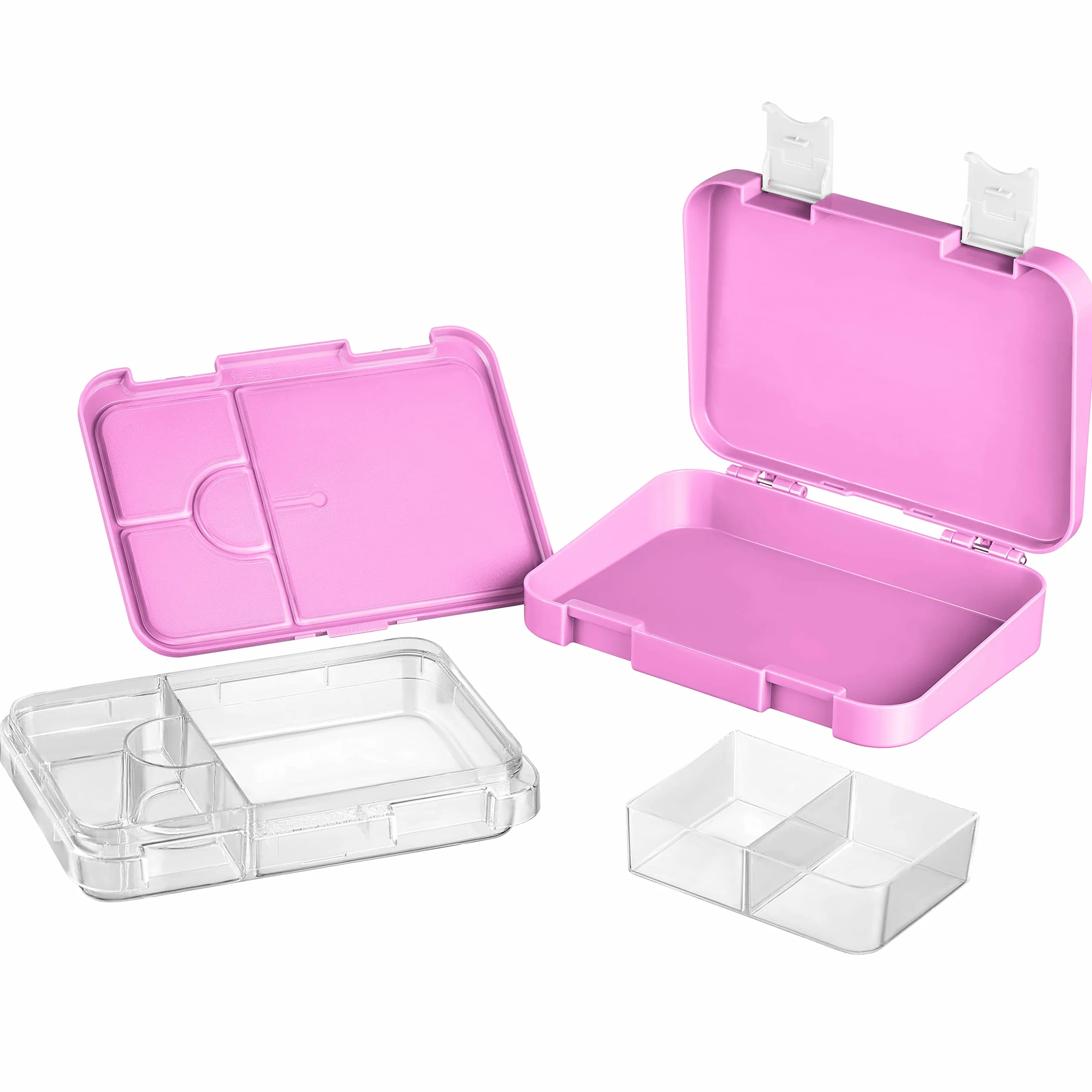 My Vesperbox Len Bento Box pudełko na lunch dla dzieci, 4 + 2 przegródki, bardzo wytrzymałe pudełko na kanapki, idealne do przedszkola i szkoły (różowy, tęcza)