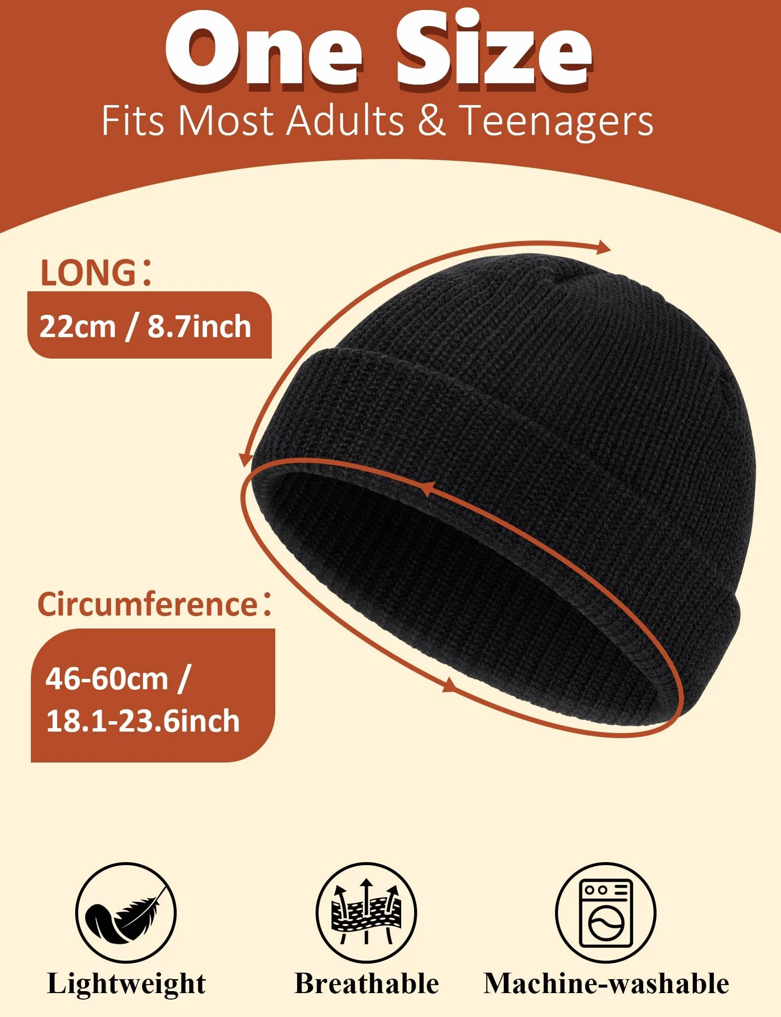 Kiiwah Dzianinowa czapka beanie unisex, składana czapka rybacka mini trawler beanie ciepła oddychająca styl na co dzień dla mężczyzn i kobiet (czarna), Czarny, Rozmiar uniwersalny