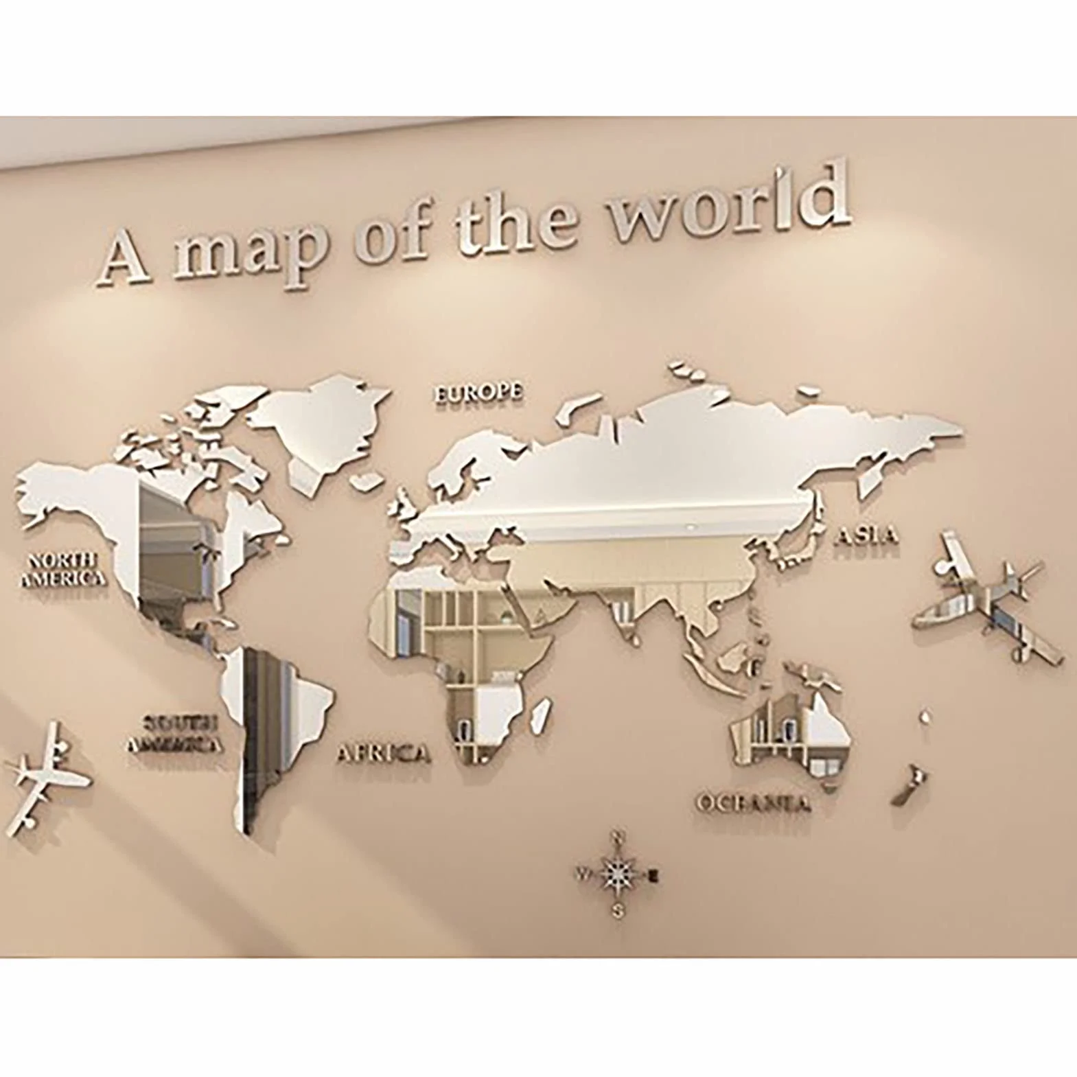 Pegatinas 3D Mapa del Mundo - Murales Decorativos de Pared para Oficina, Dormitorio, Sala - Calcomanía DIY Acrílica Negra 47,24 Pulgadas